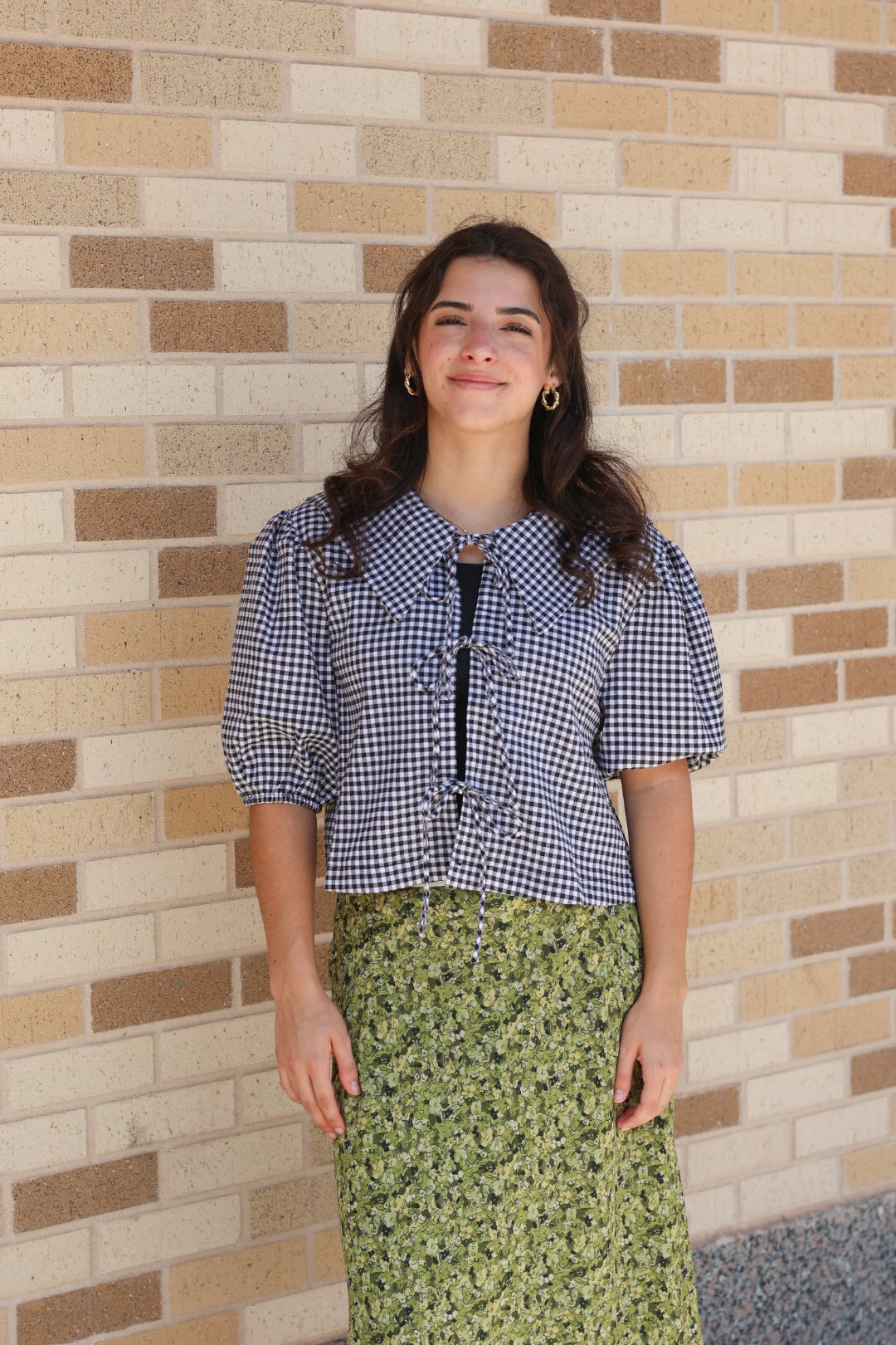 Gingham Collar Tie Top
