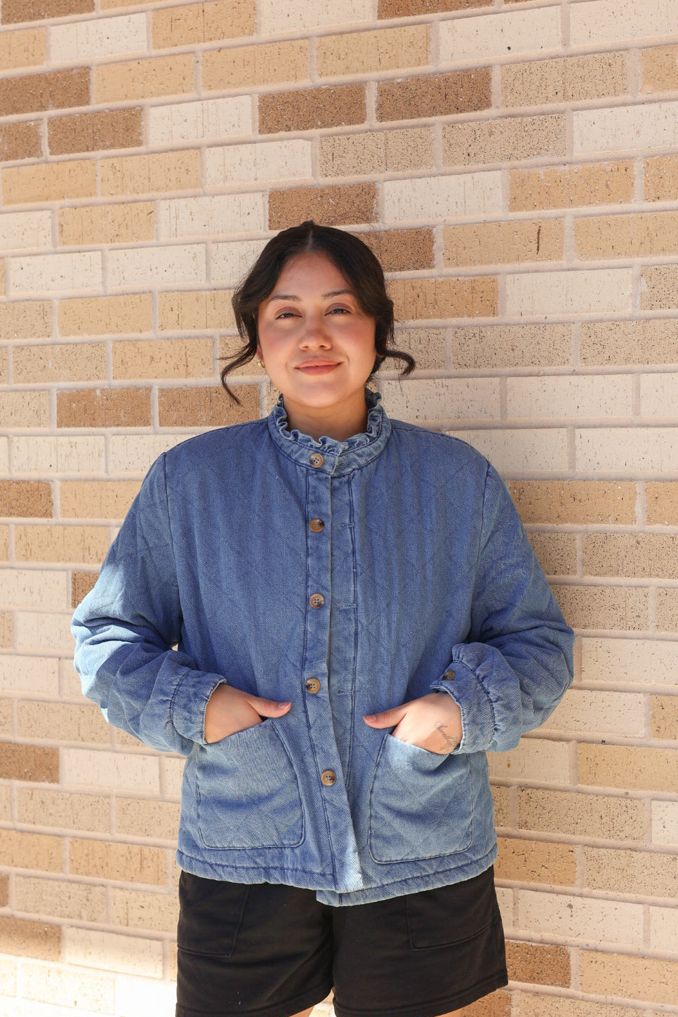 Denim Quilted Button Down Jacket