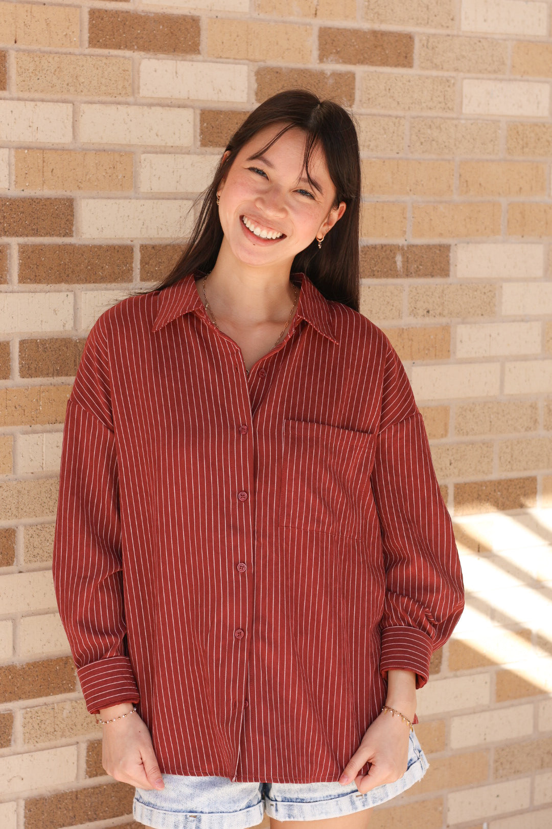 Striped Burgundy Button Down