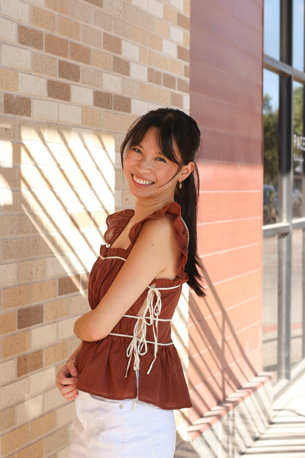 Brown Ruched Tank Top