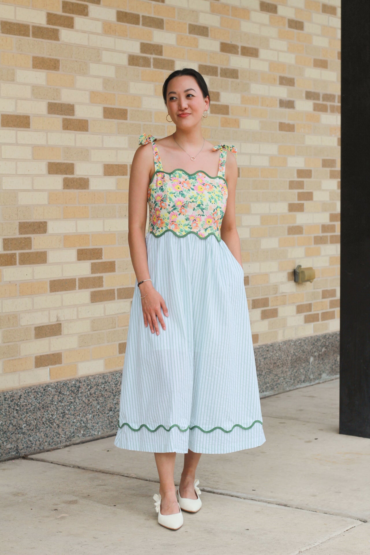 Scallop Floral Striped Dress