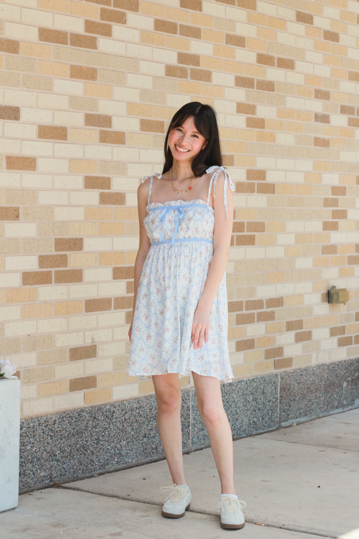 Floral Bow Tie Strap Dress