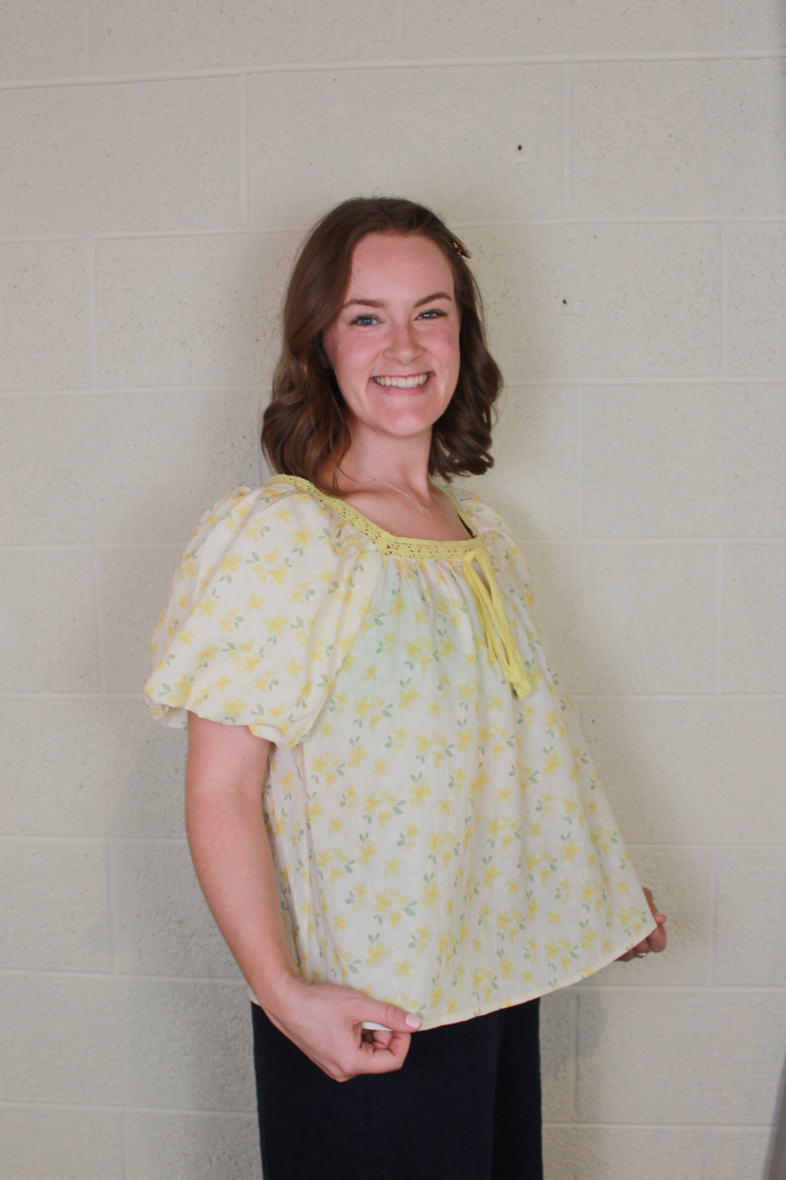 Yellow Floral Puff Sleeve Top