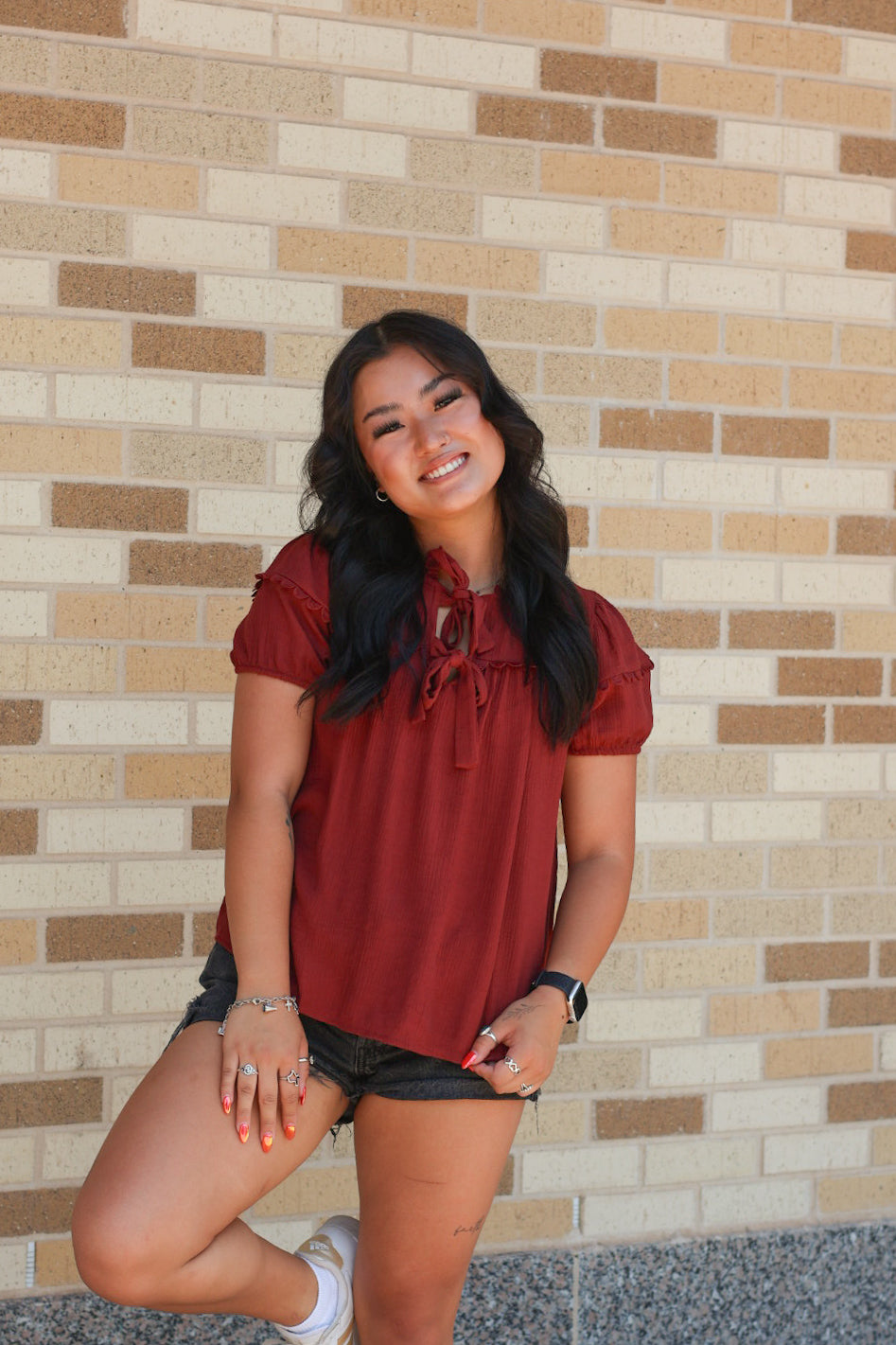 Burgundy Scallop Blouse