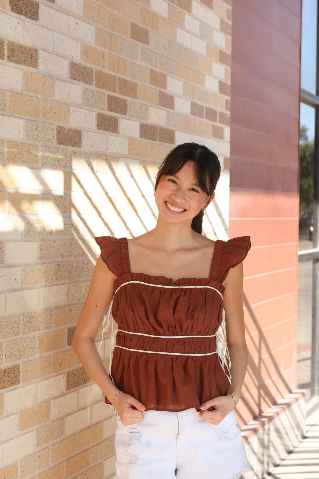 Brown Ruched Tank Top