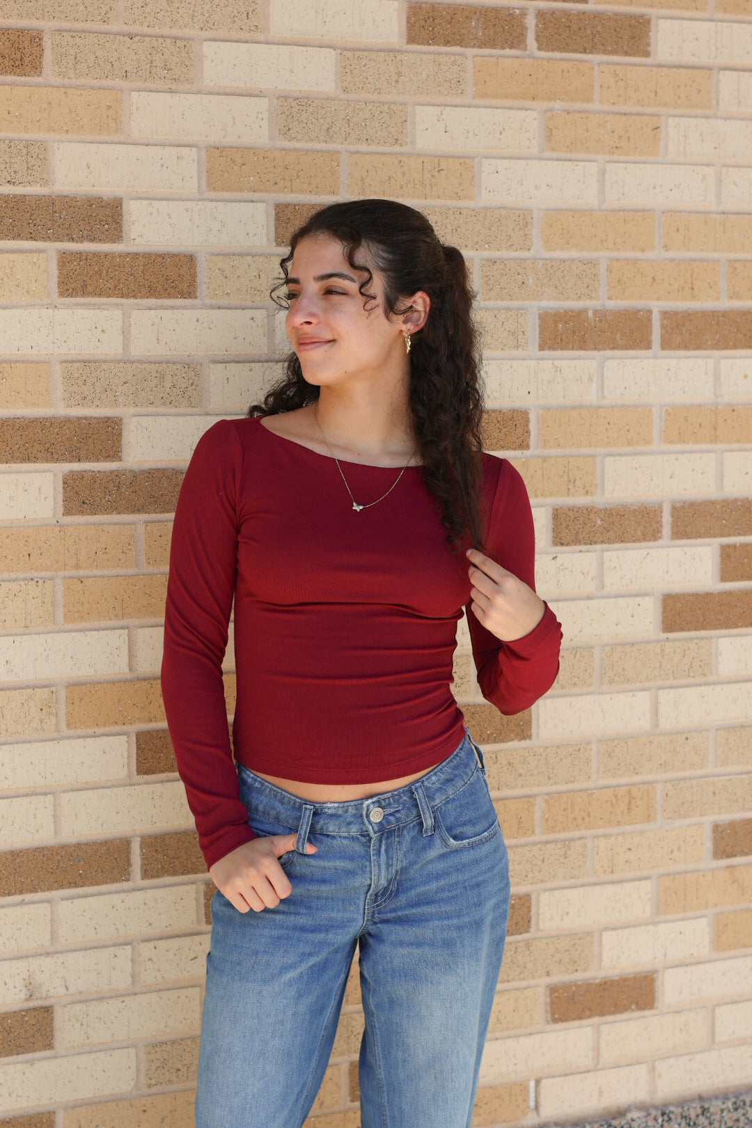 Long Sleeve Boat Neck Top