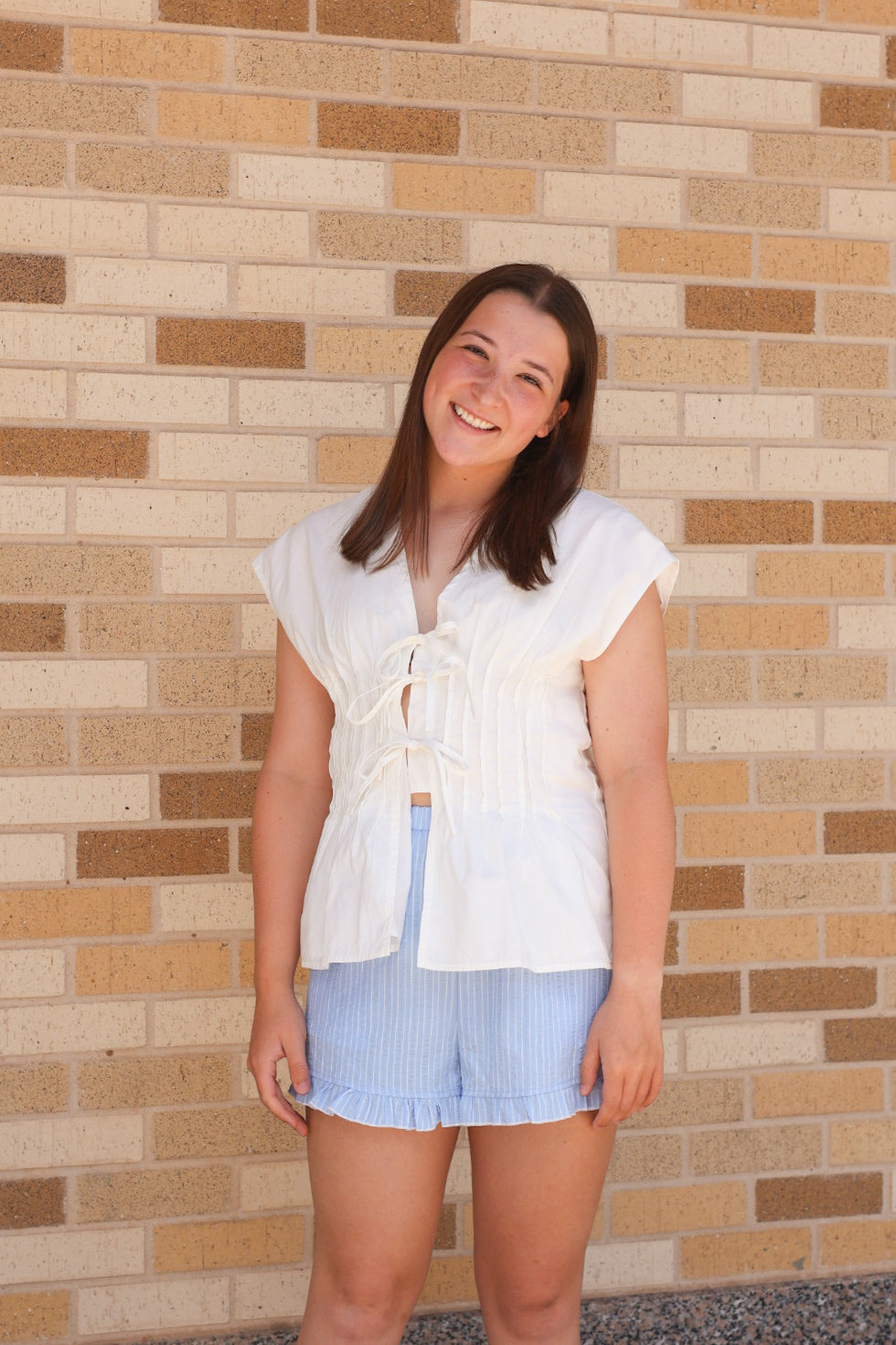 White Pleated Tie Top