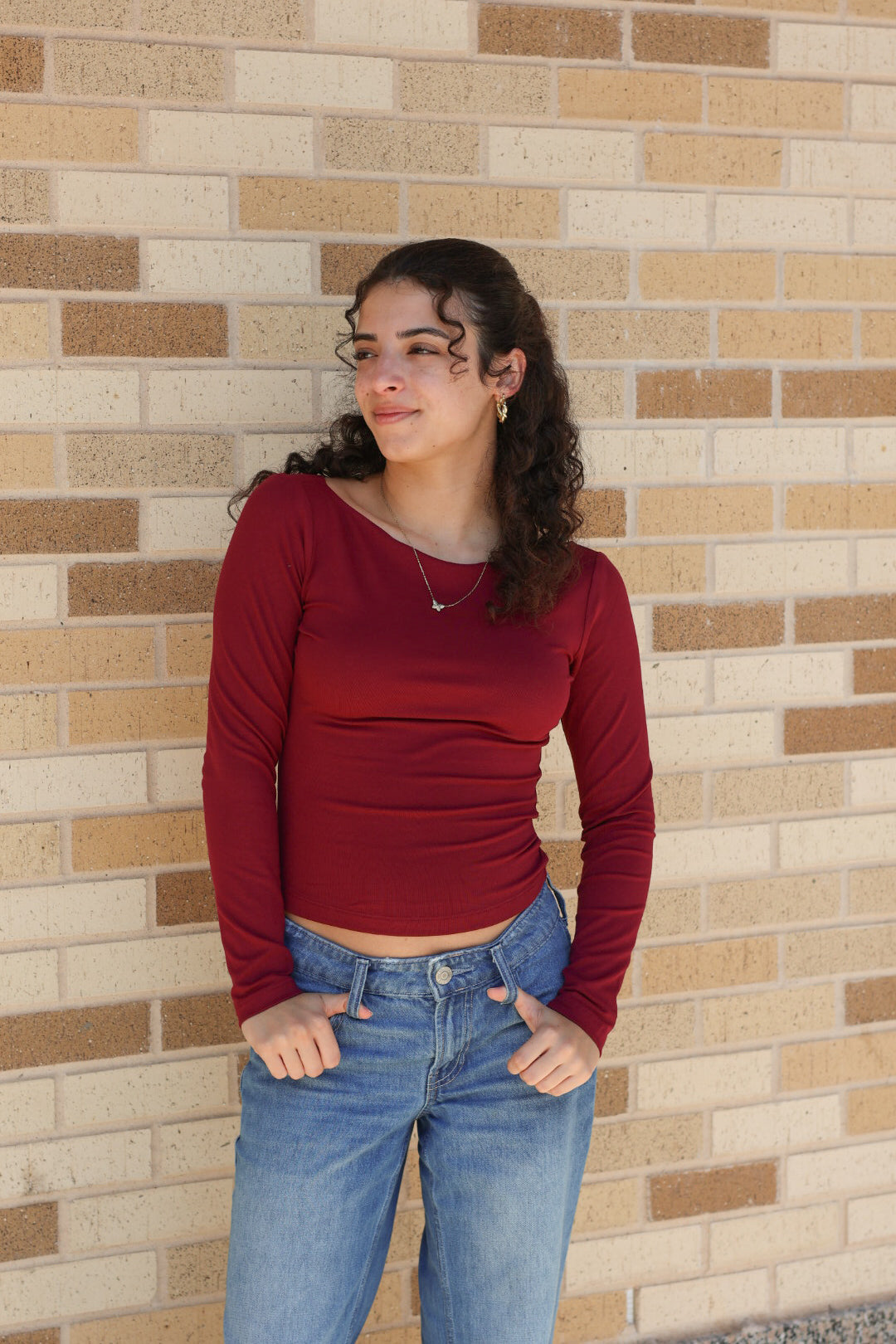 Long Sleeve Boat Neck Top