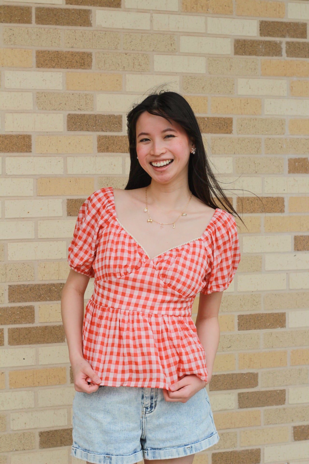 Peach Gingham Blouse