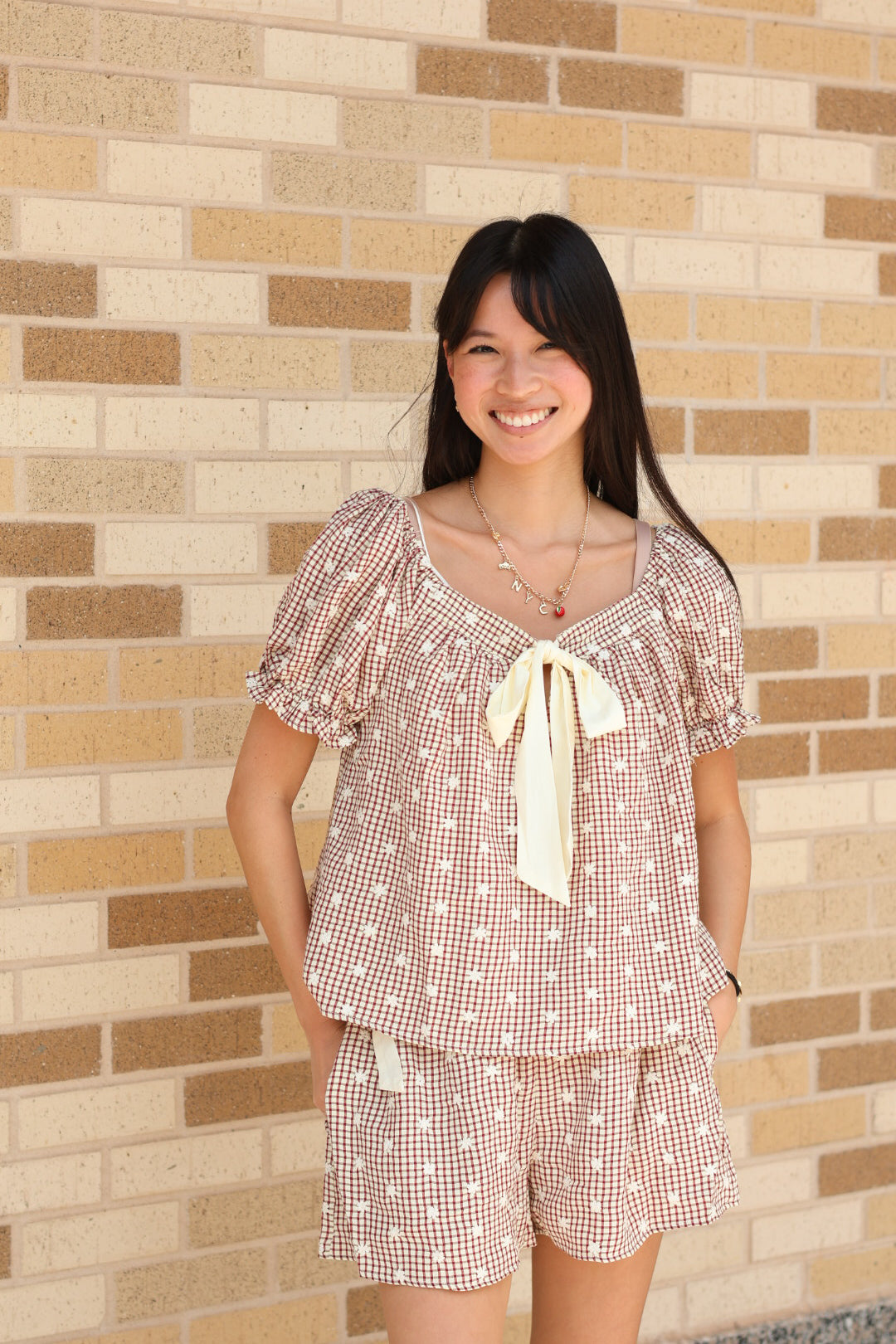 Brown Gingham Flower Set