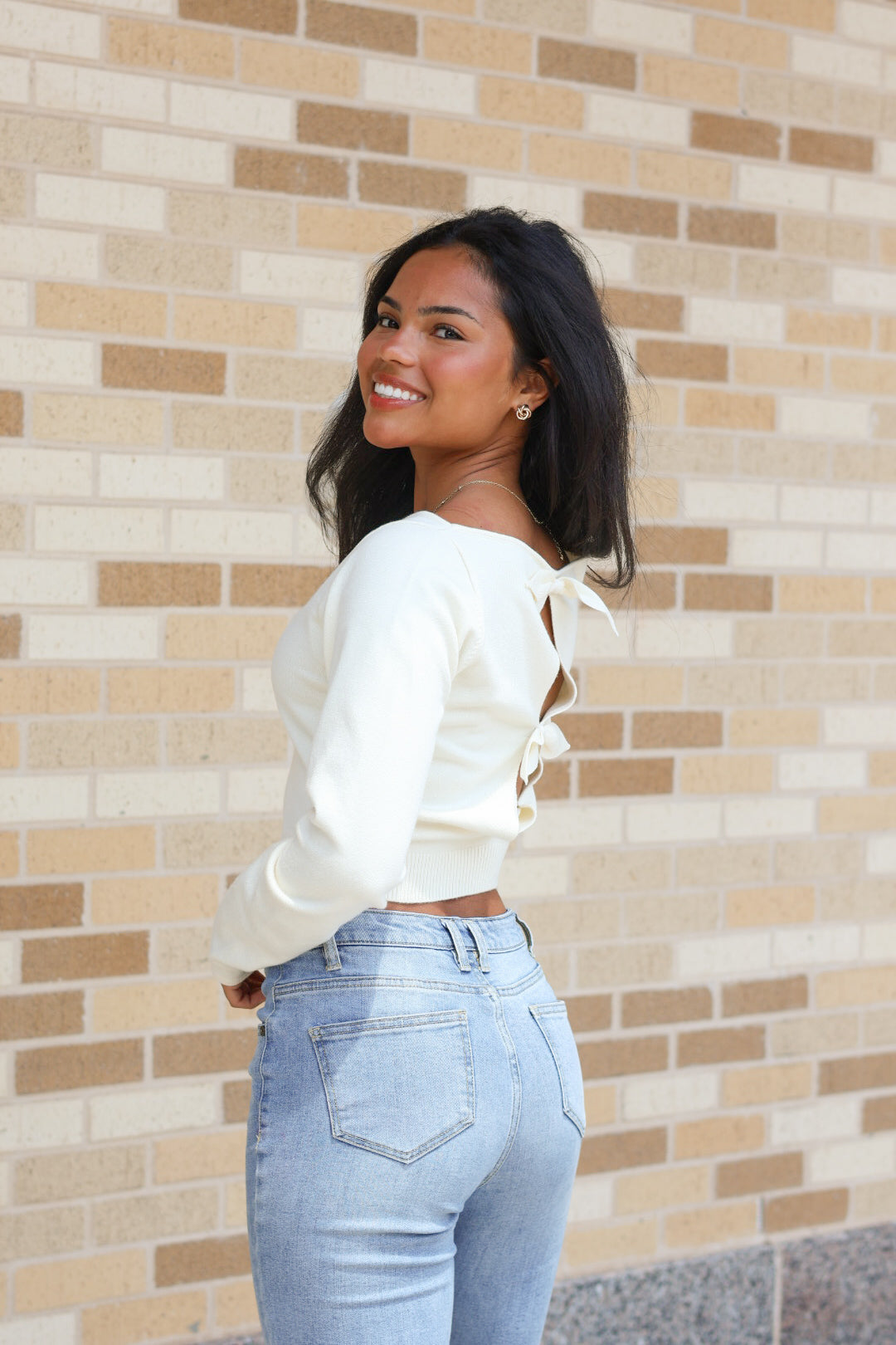 Cream Open Back Tie Top