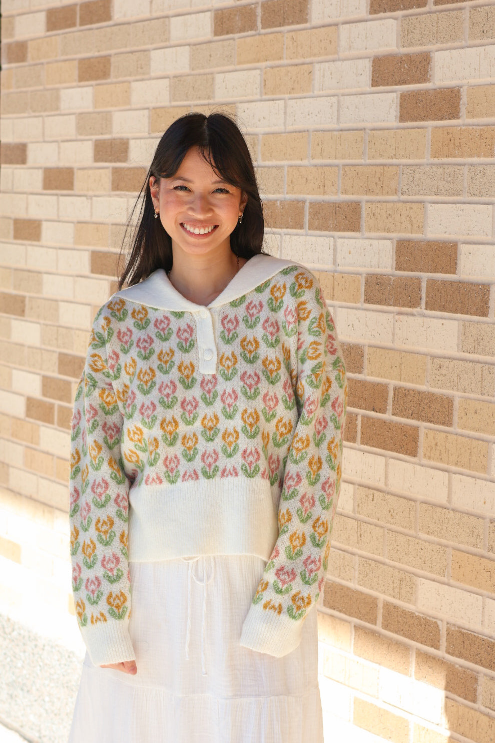 Floral Sailor Collar Sweater