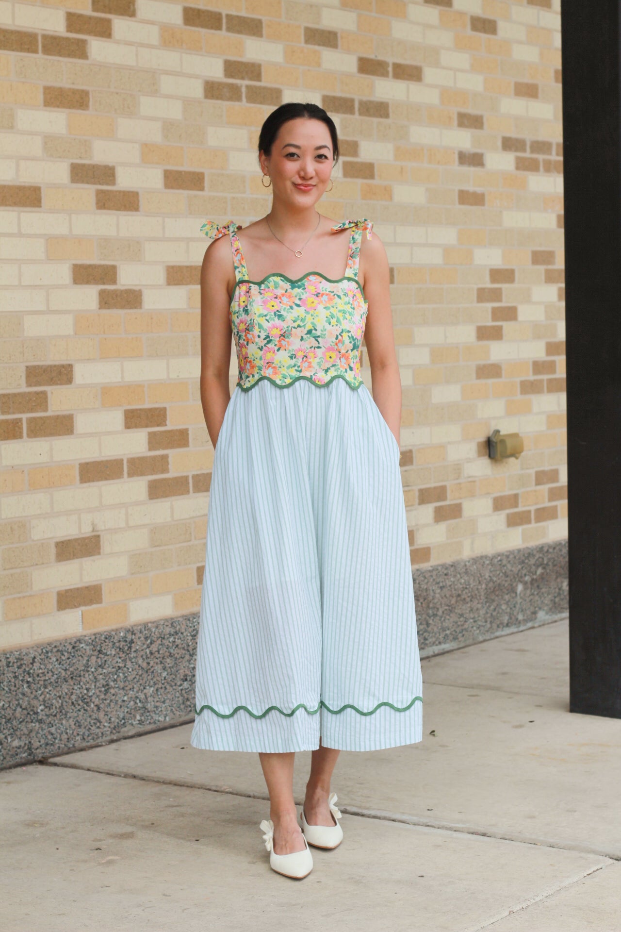 Scallop Floral Striped Dress