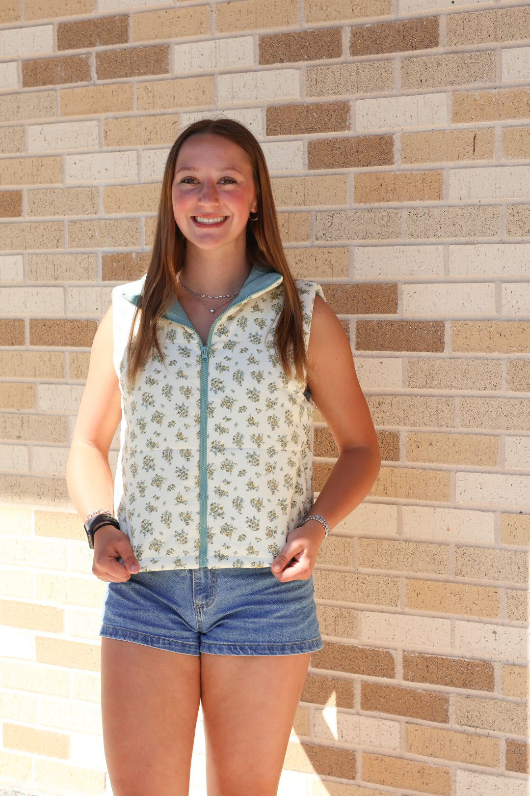 Floral Corduroy Puffer Vest