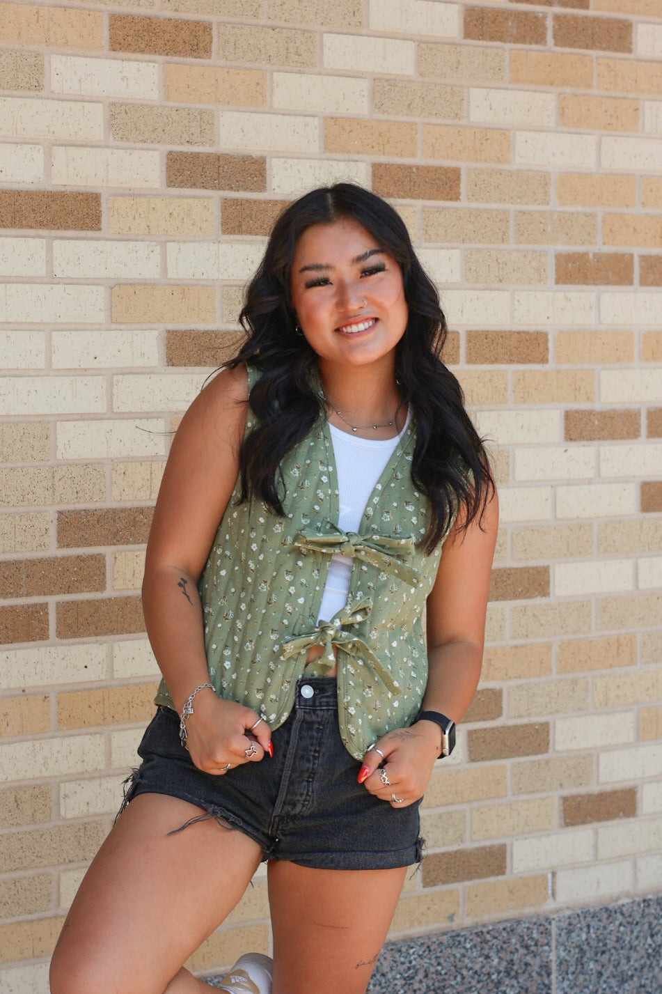 Sage Floral Quilted Vest