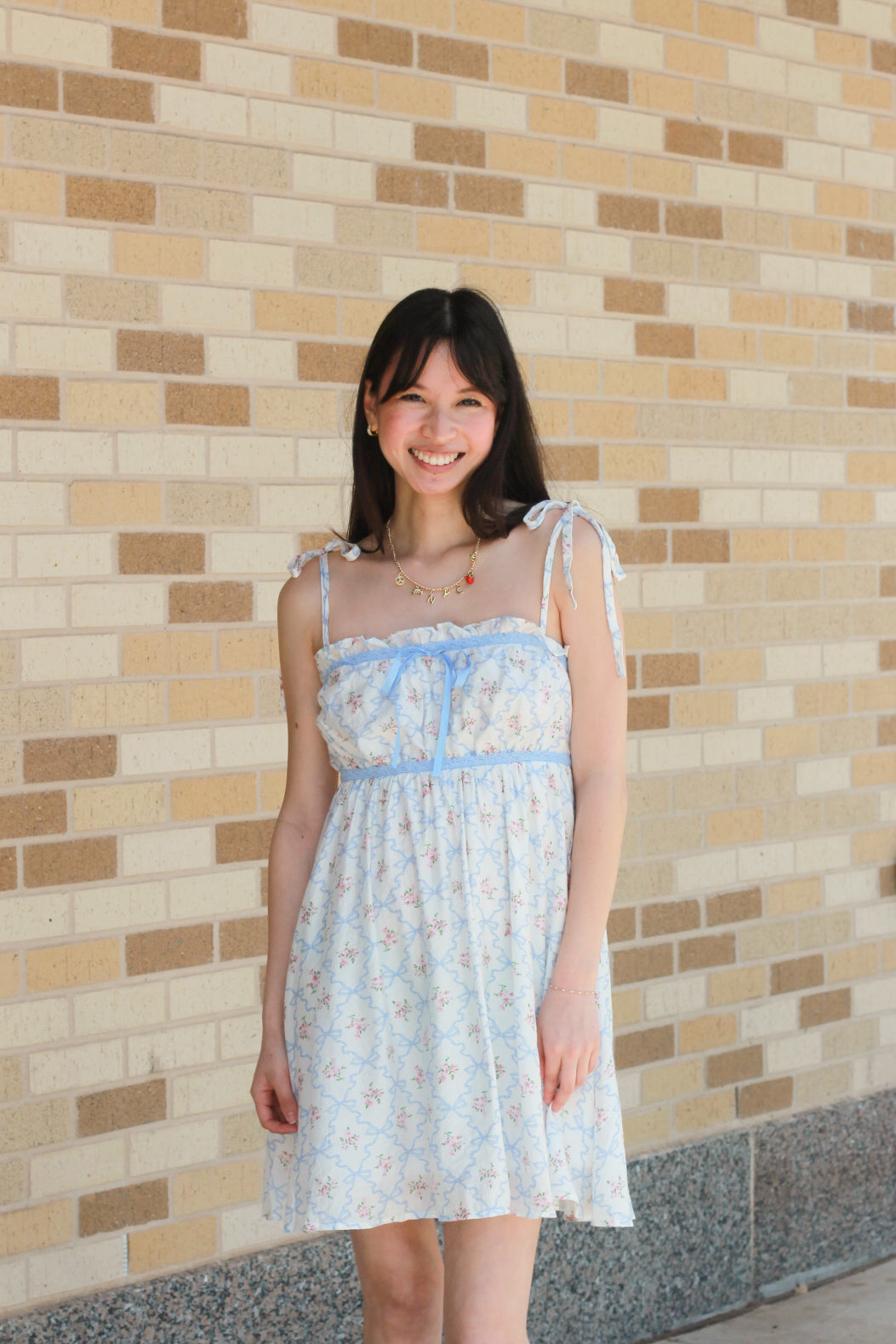 Floral Bow Tie Strap Dress