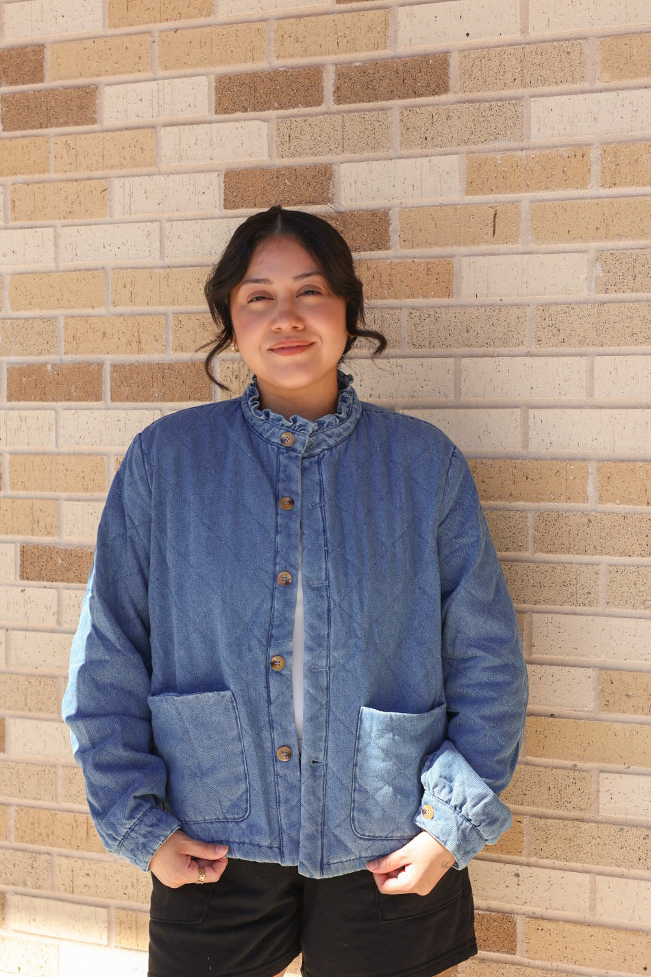 Denim Quilted Button Down Jacket