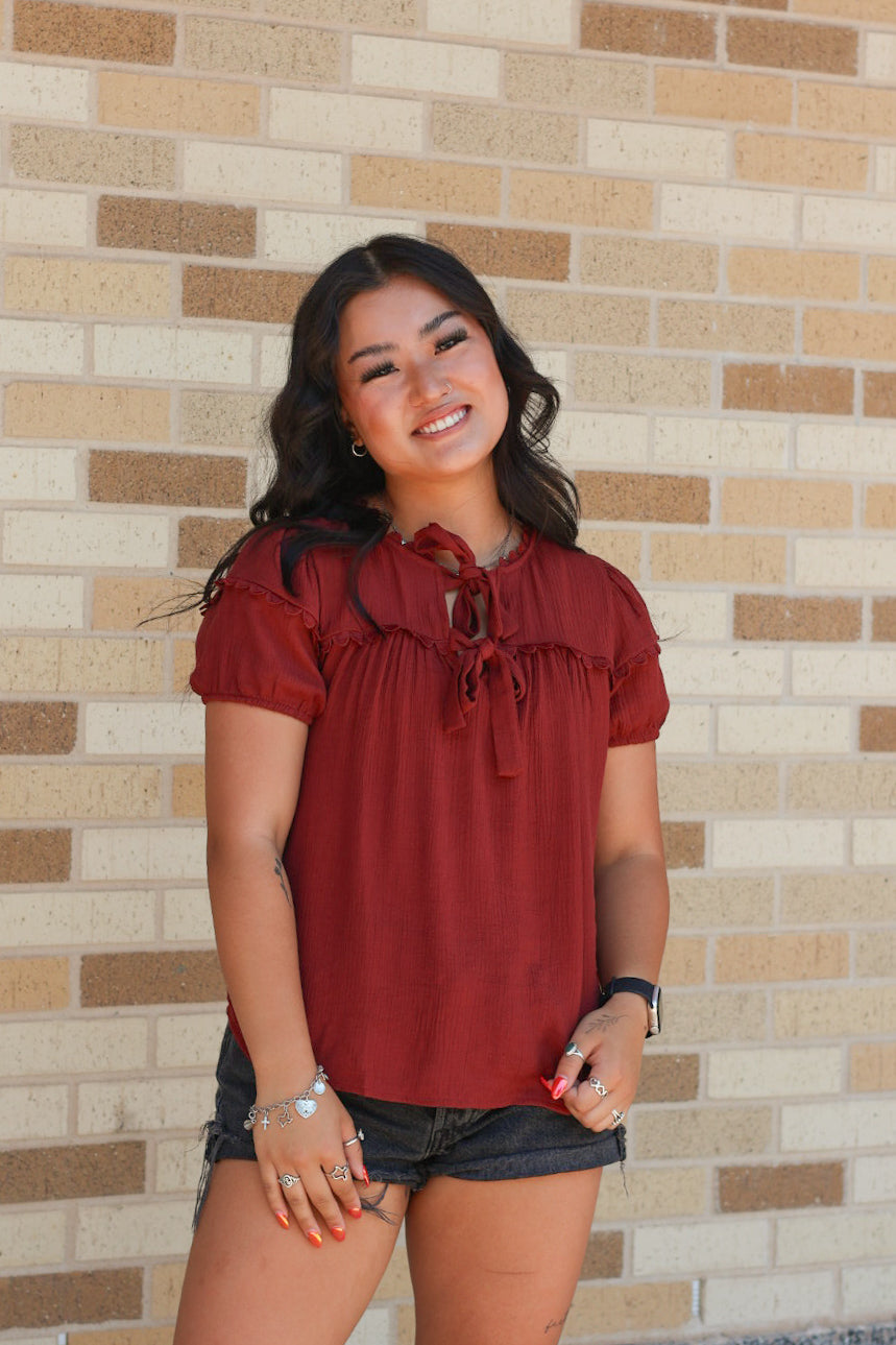 Burgundy Scallop Blouse