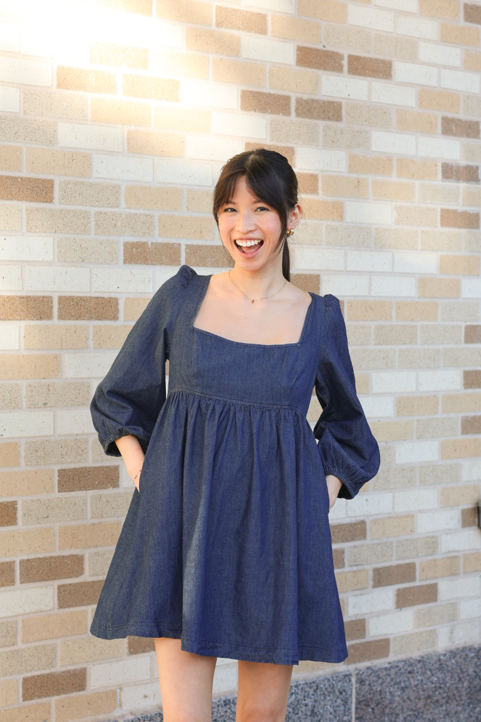 Denim Square Neck Dress
