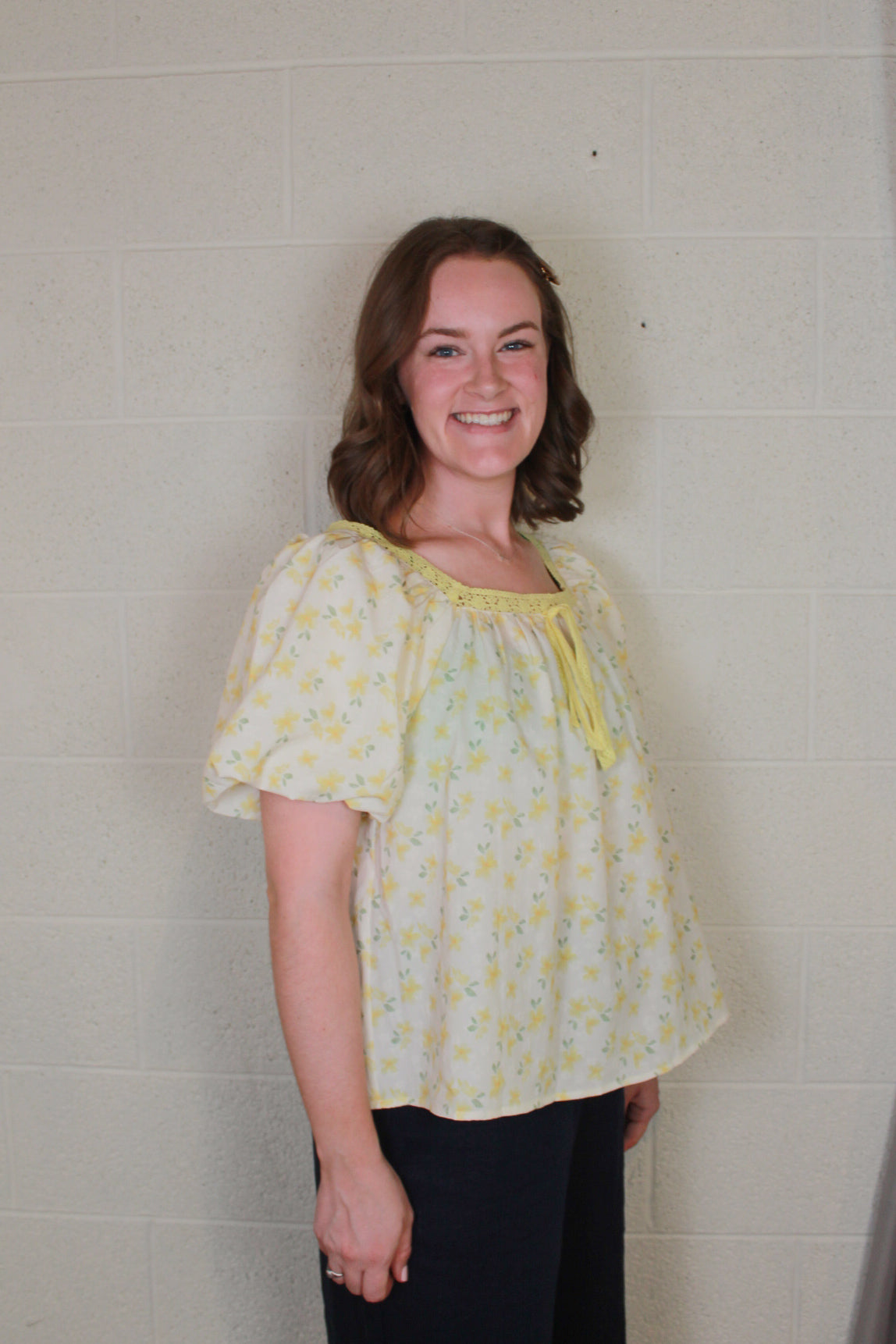 Yellow Floral Puff Sleeve Top