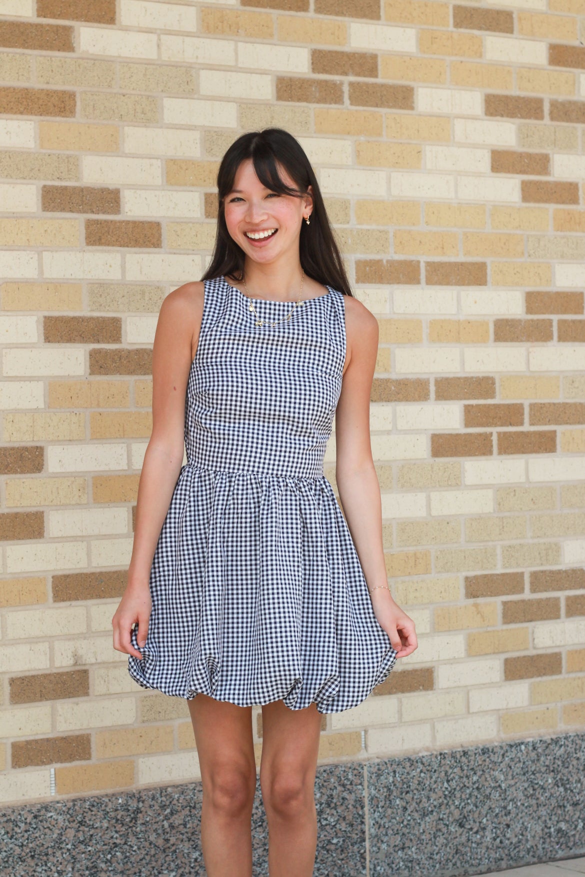 Navy Checkered Bubble Dress