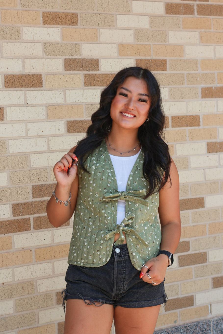 Sage Floral Quilted Vest