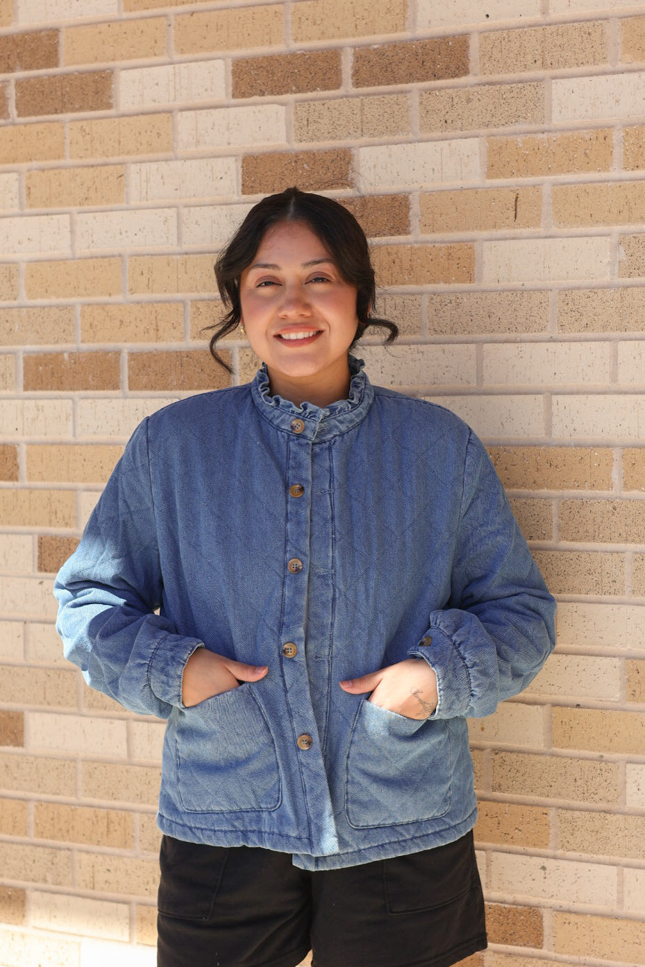 Denim Quilted Button Down Jacket