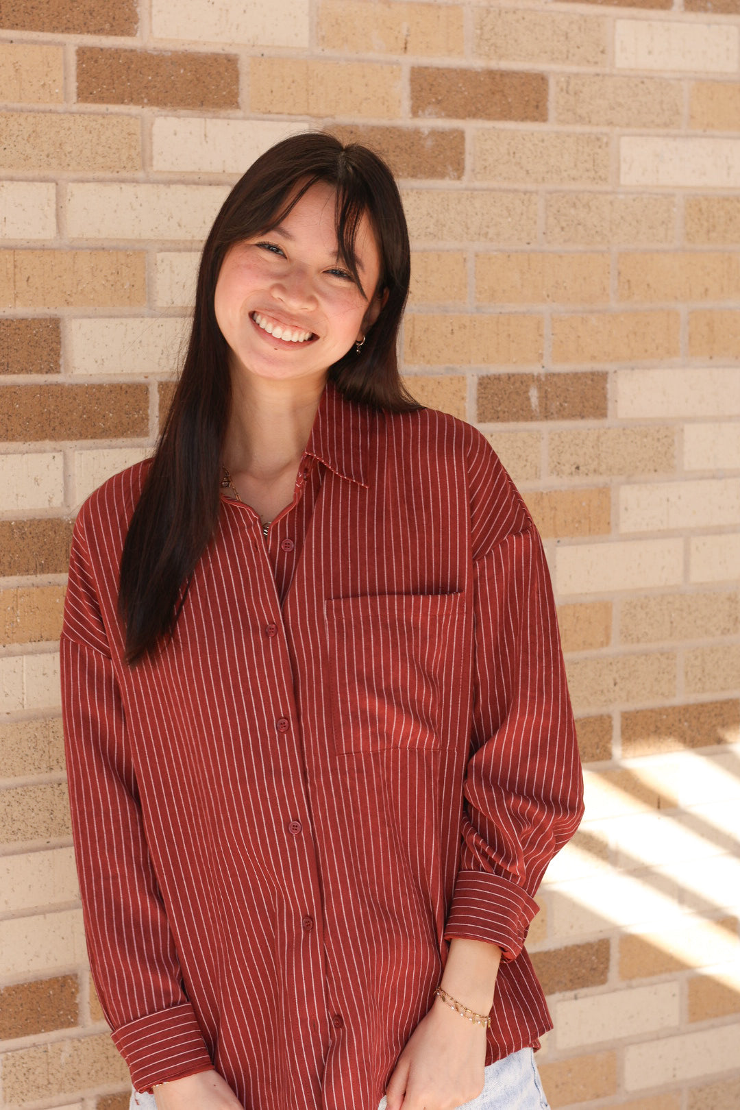 Striped Burgundy Button Down