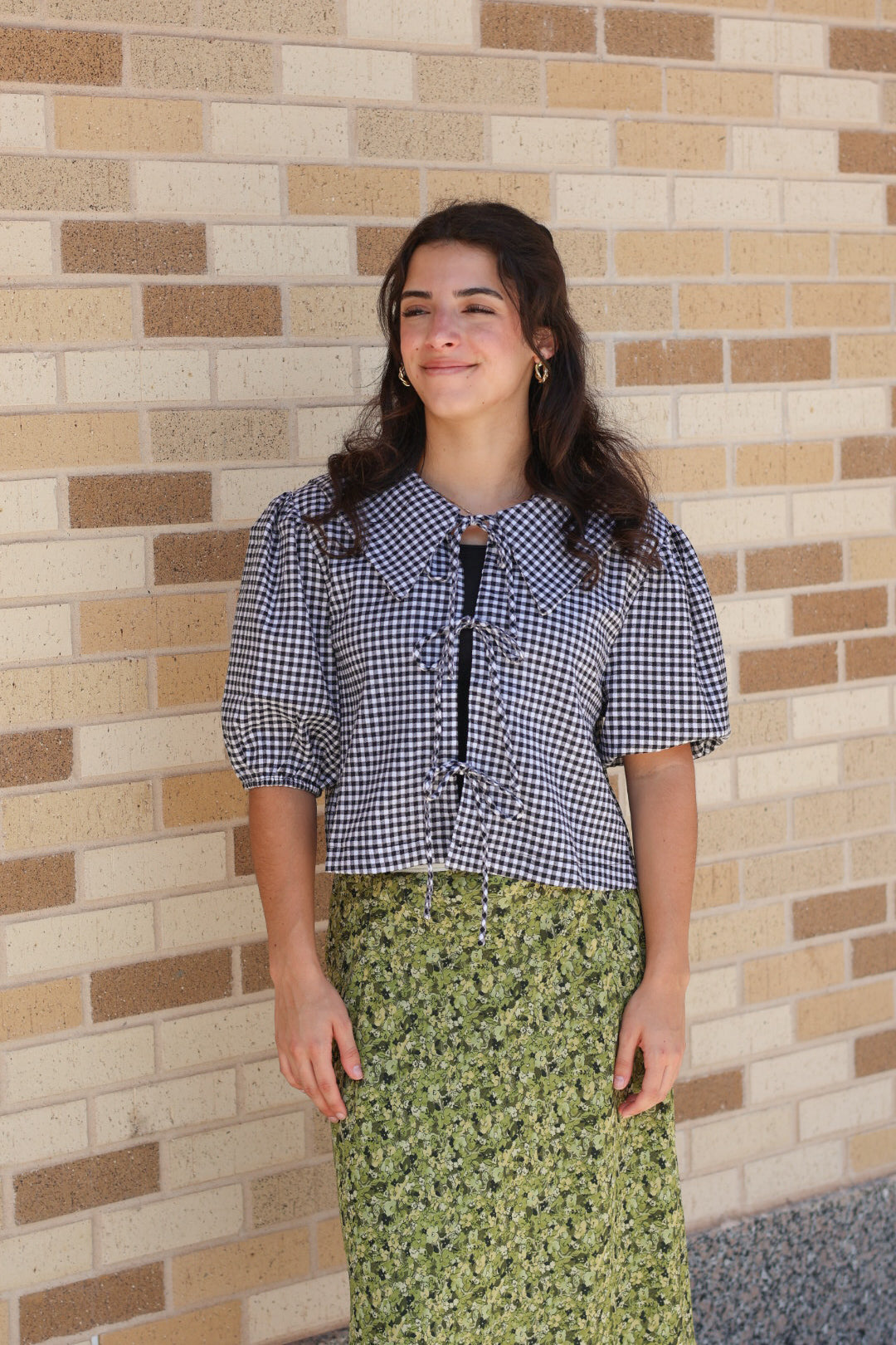 Gingham Collar Tie Top