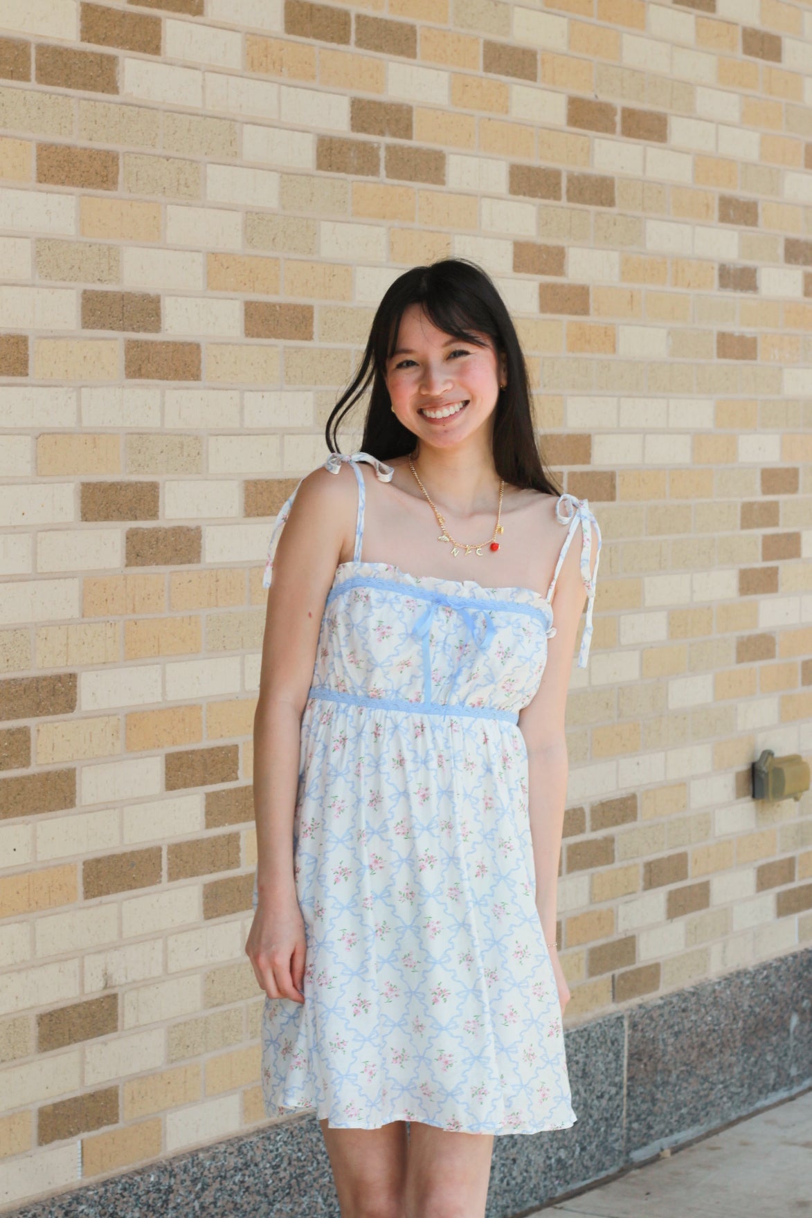 Floral Bow Tie Strap Dress