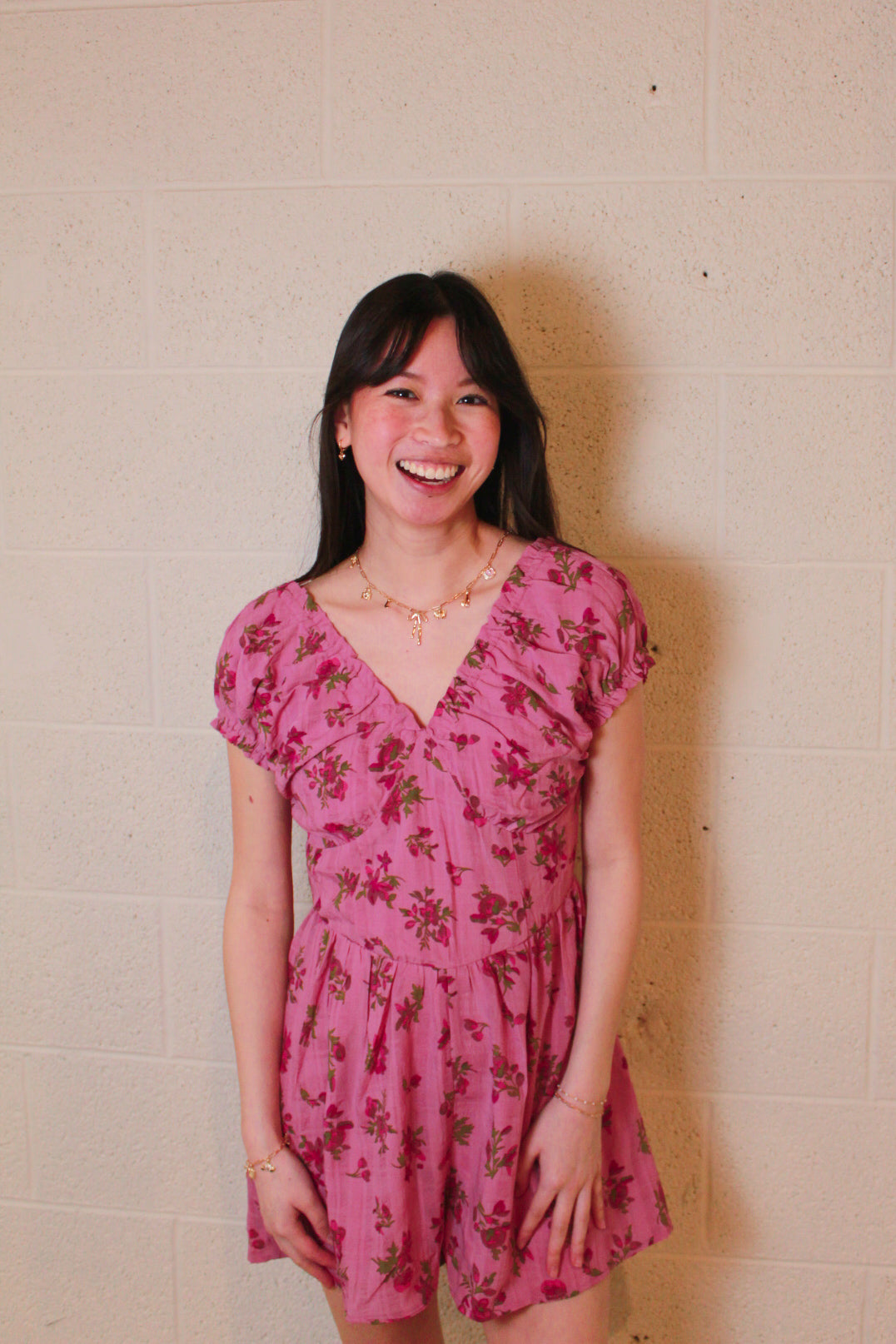 Pink Floral Romper