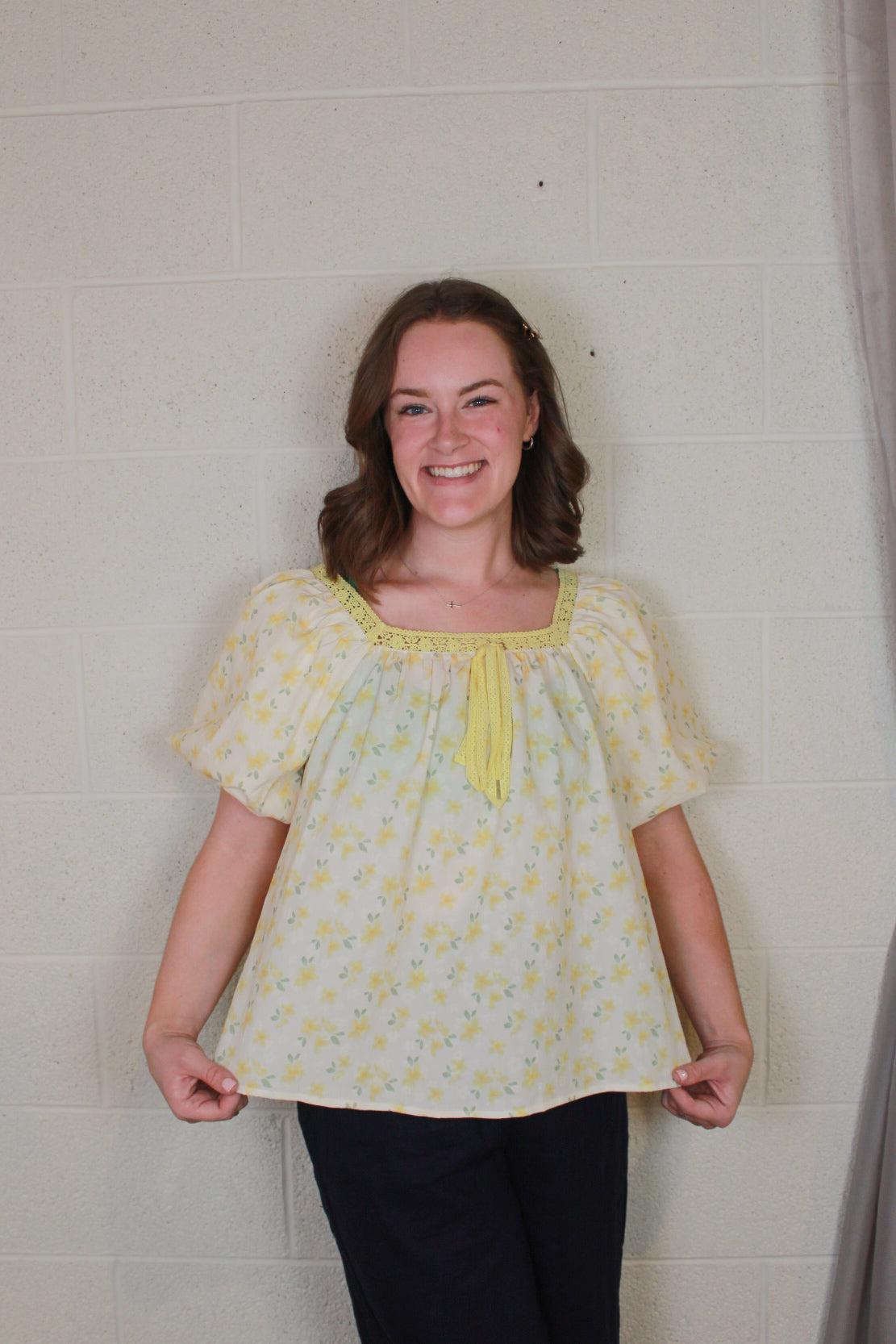Yellow Floral Puff Sleeve Top