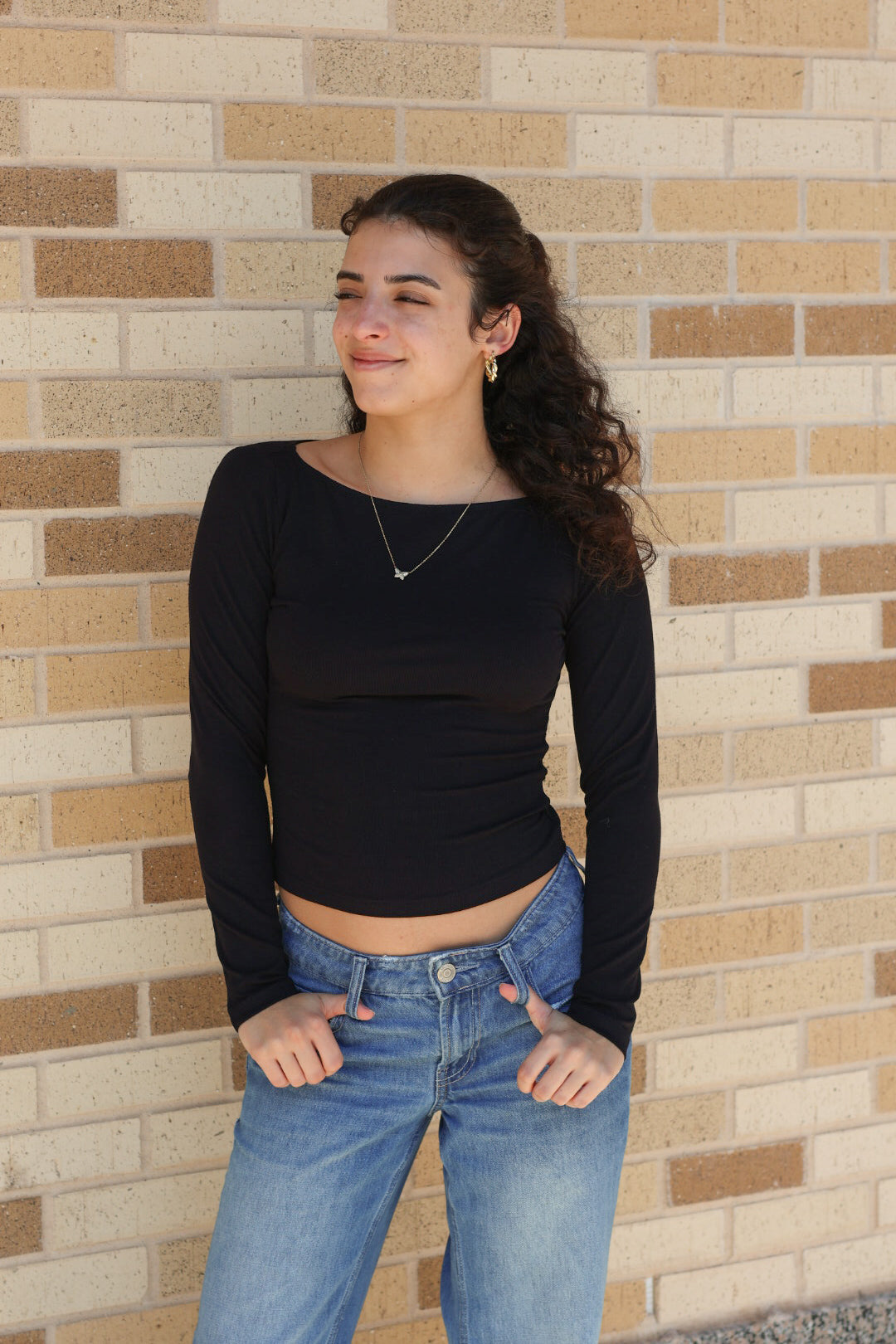 Long Sleeve Boat Neck Top
