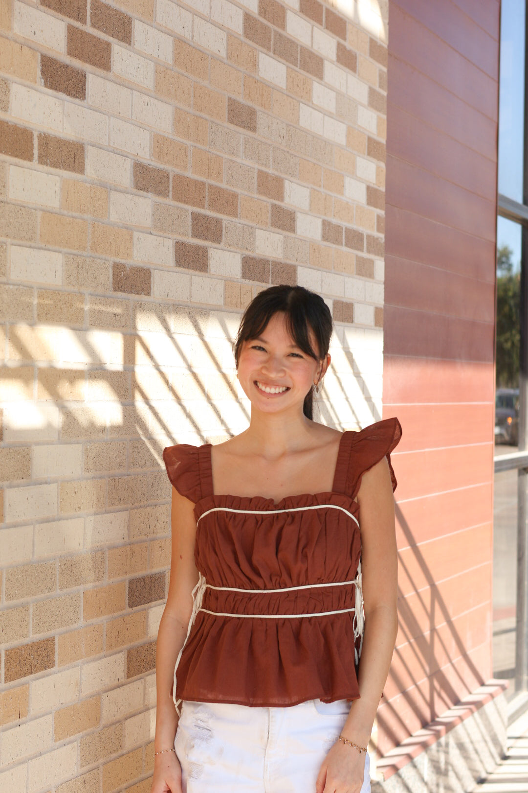 Brown Ruched Tank Top