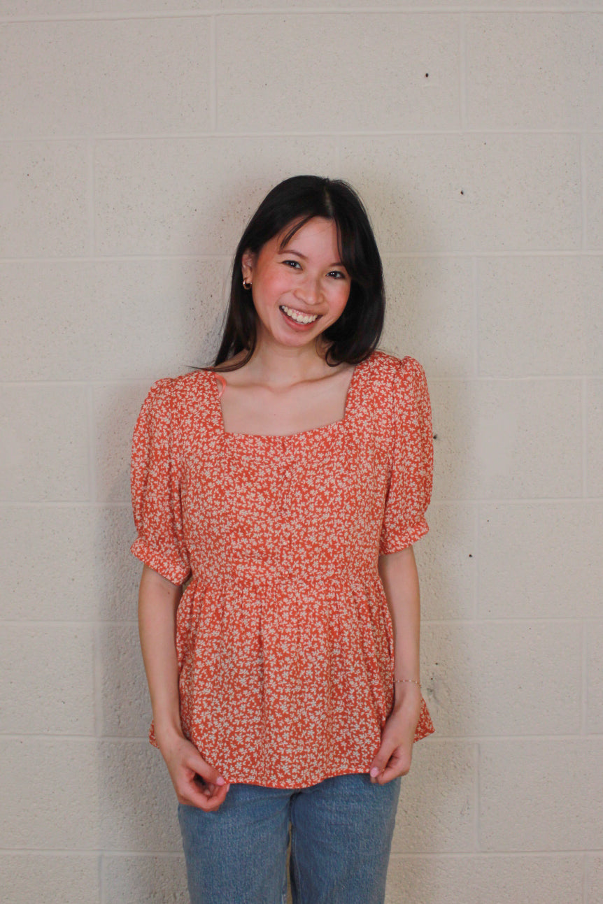 Orange Floral Blouse