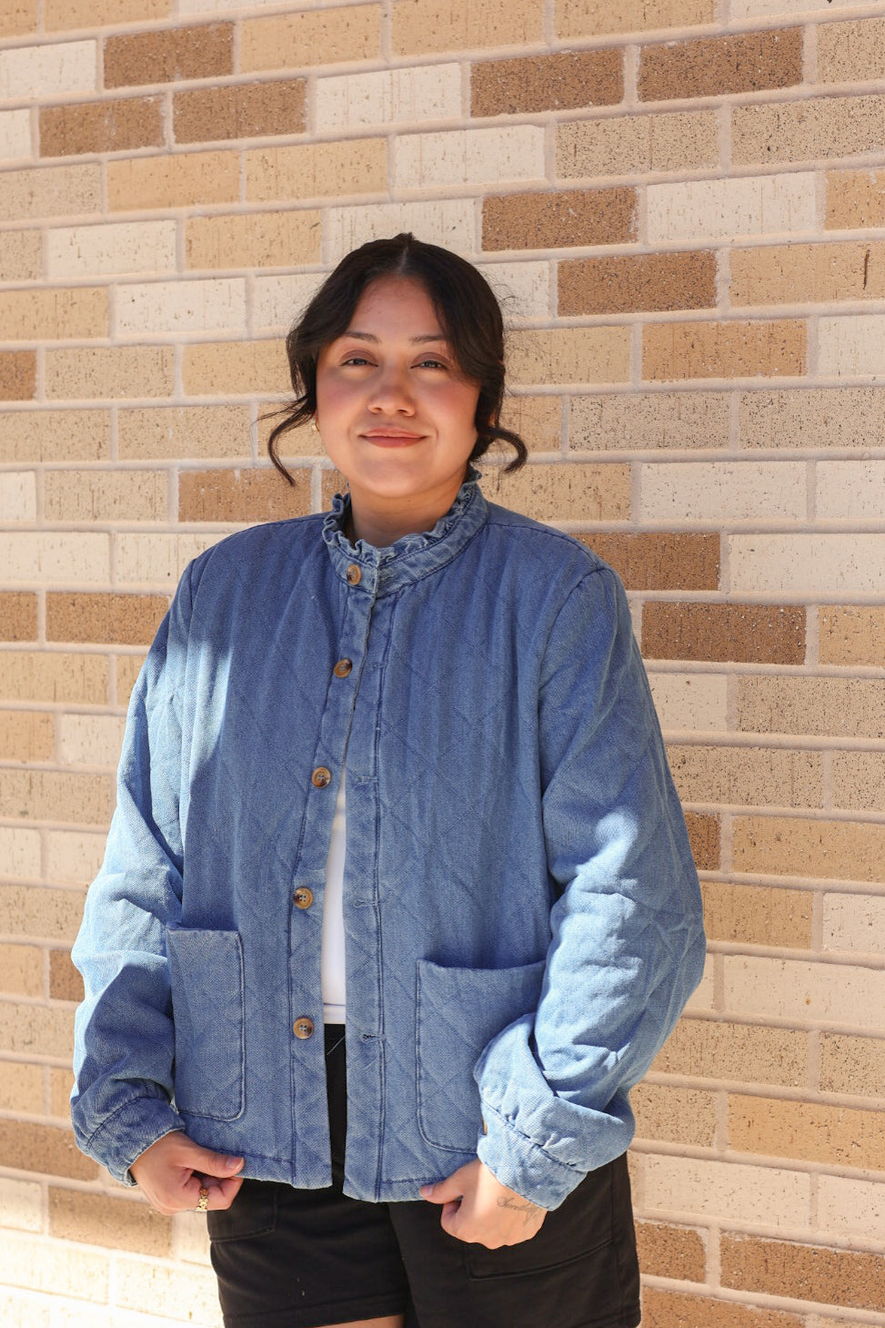 Denim Quilted Button Down Jacket