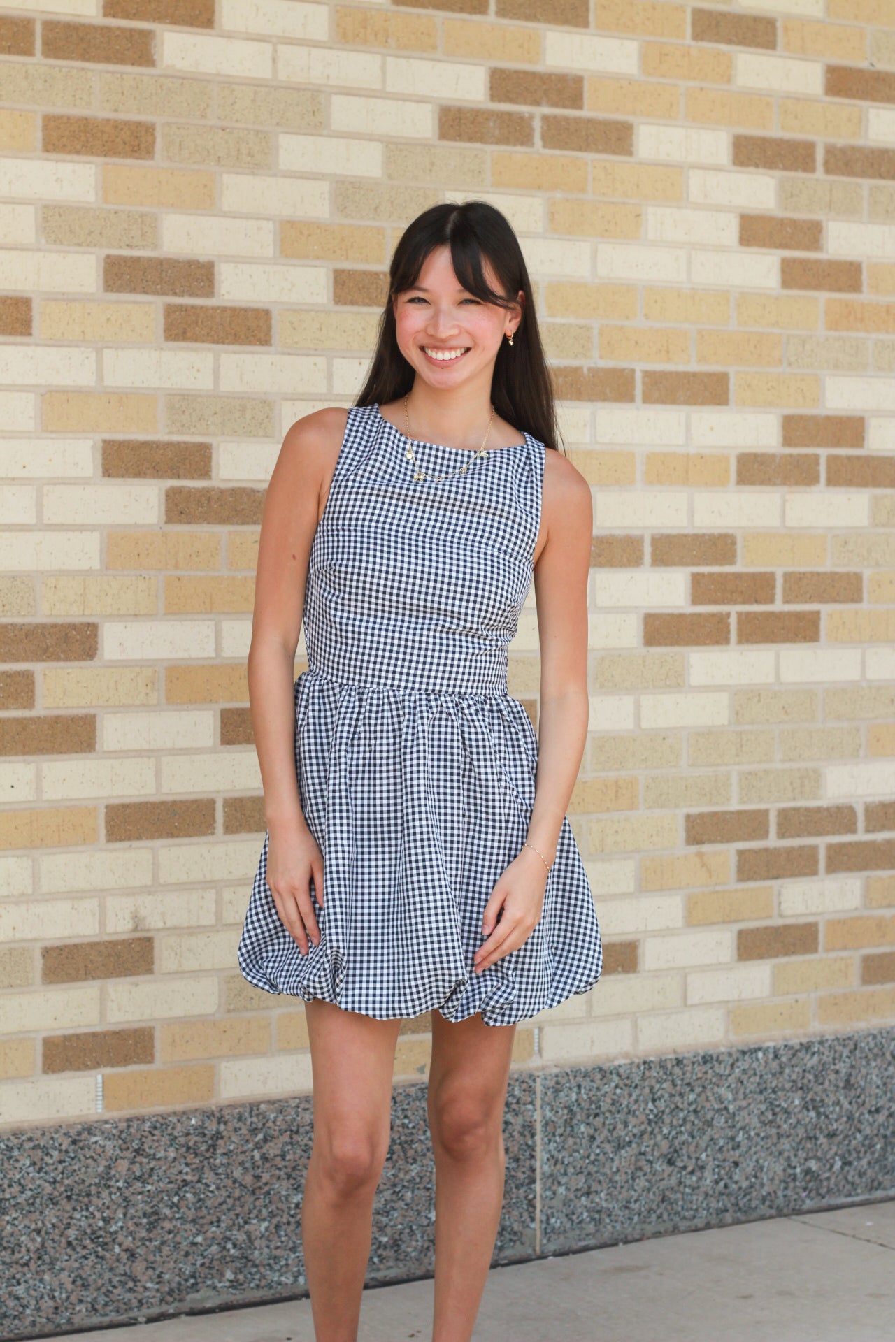 Navy Checkered Bubble Dress