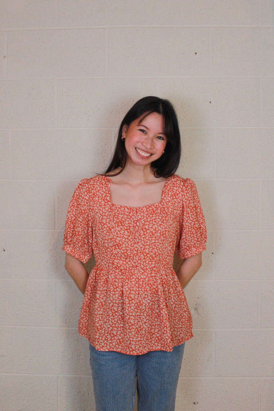 Orange Floral Blouse