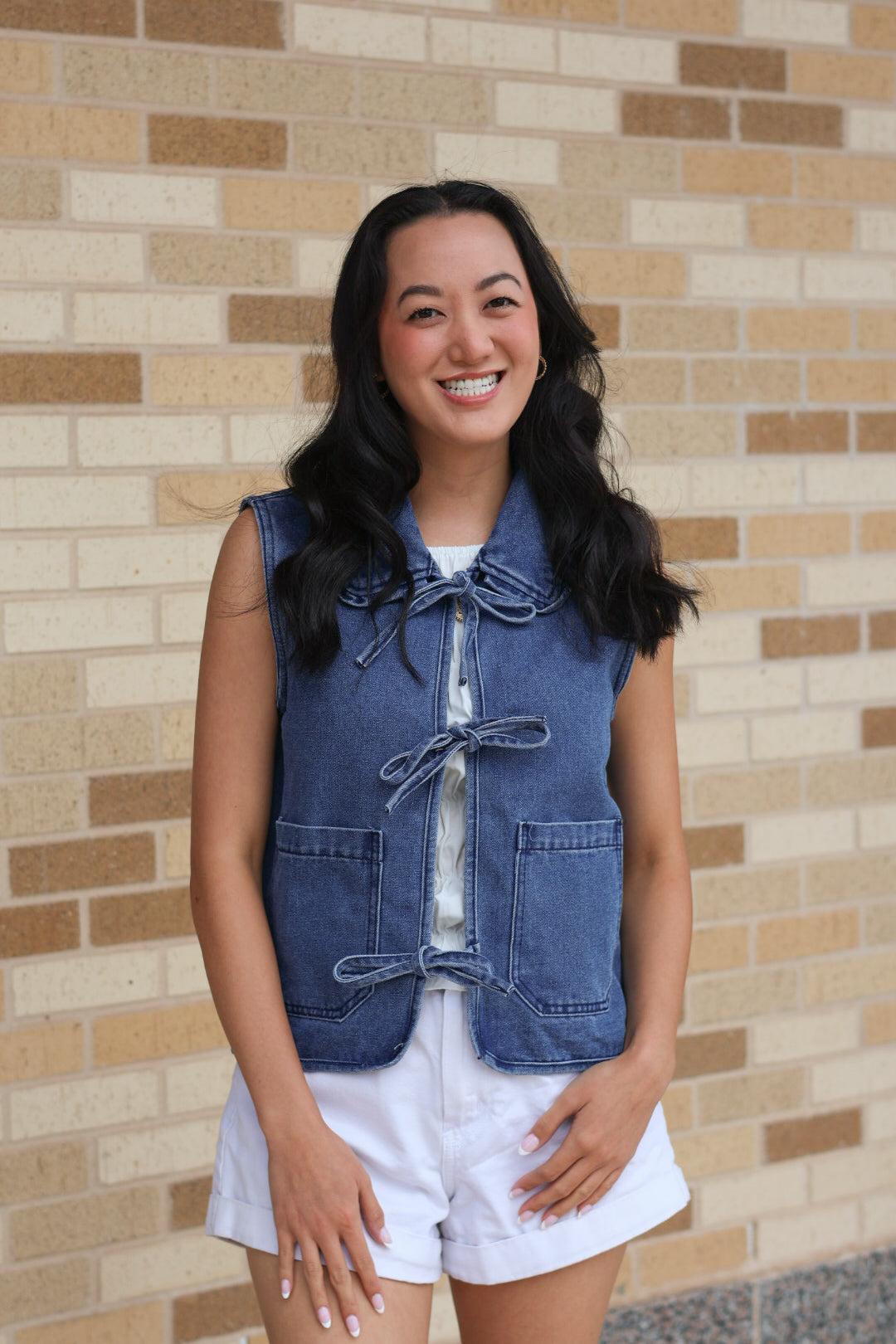 Denim Collar Tie Vest