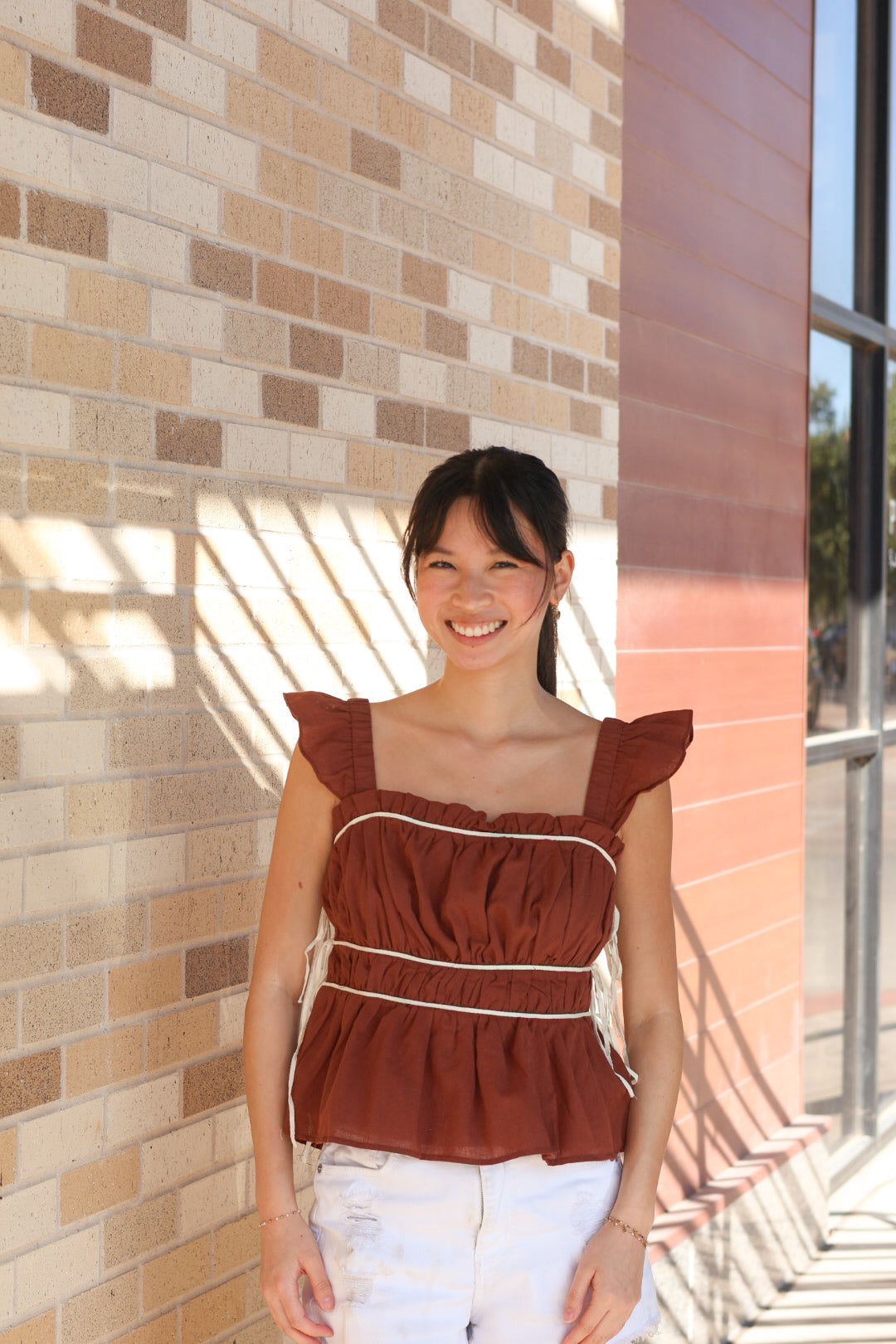 Brown Ruched Tank Top