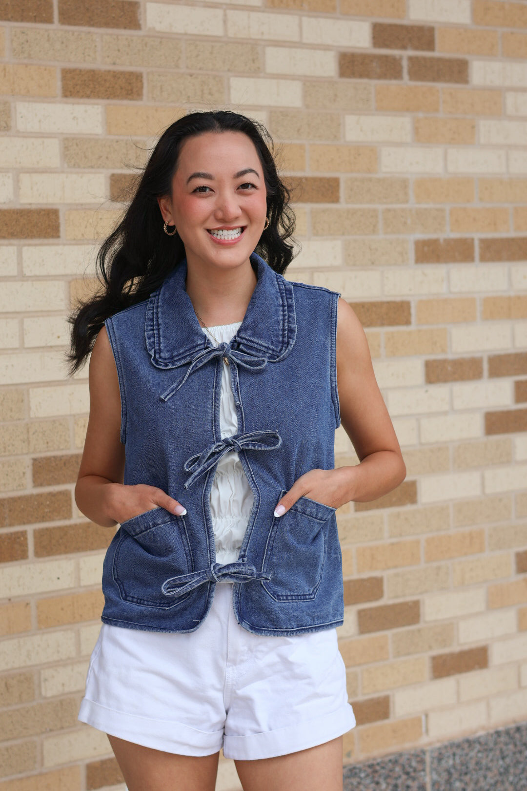 Denim Collar Tie Vest