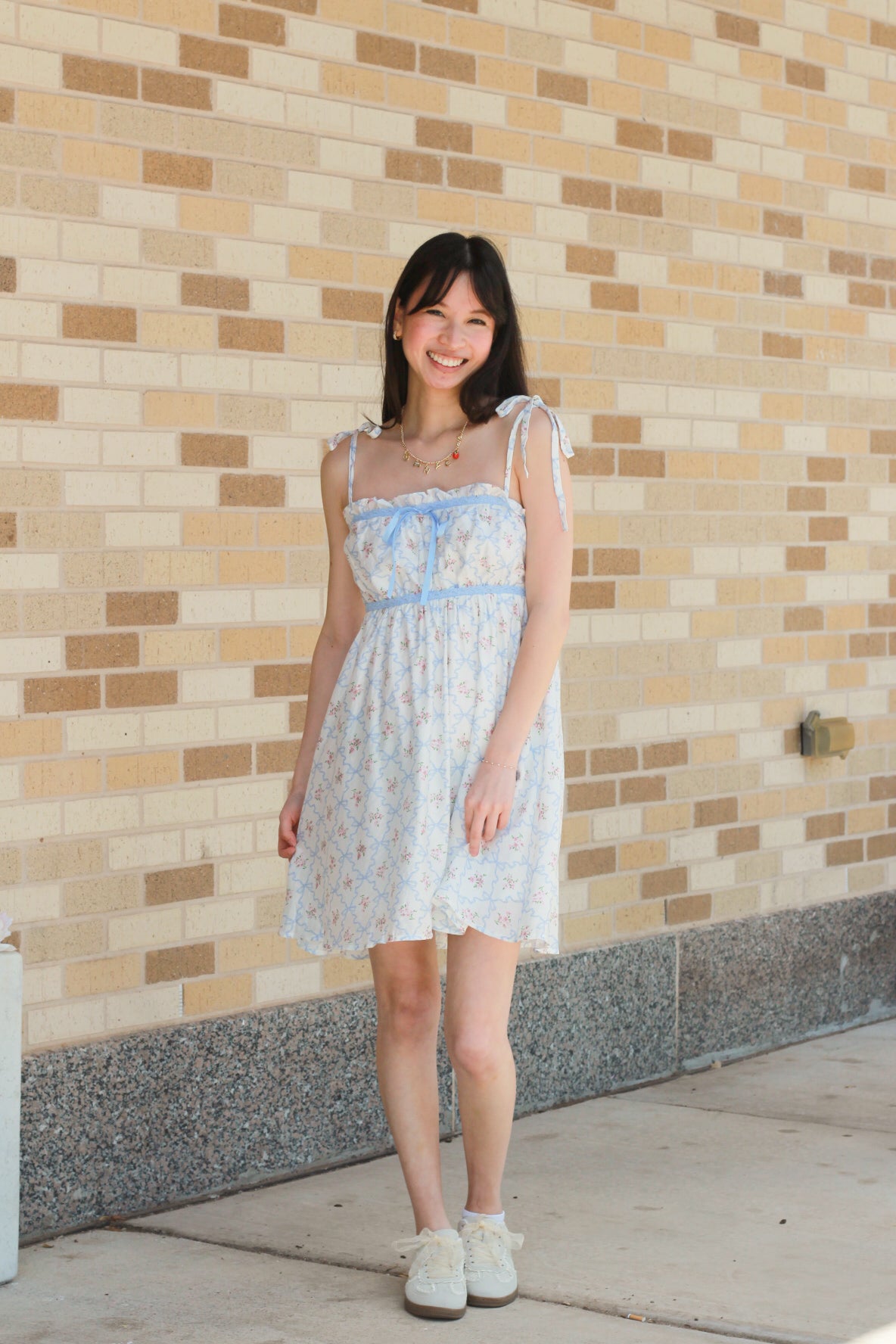 Floral Bow Tie Strap Dress