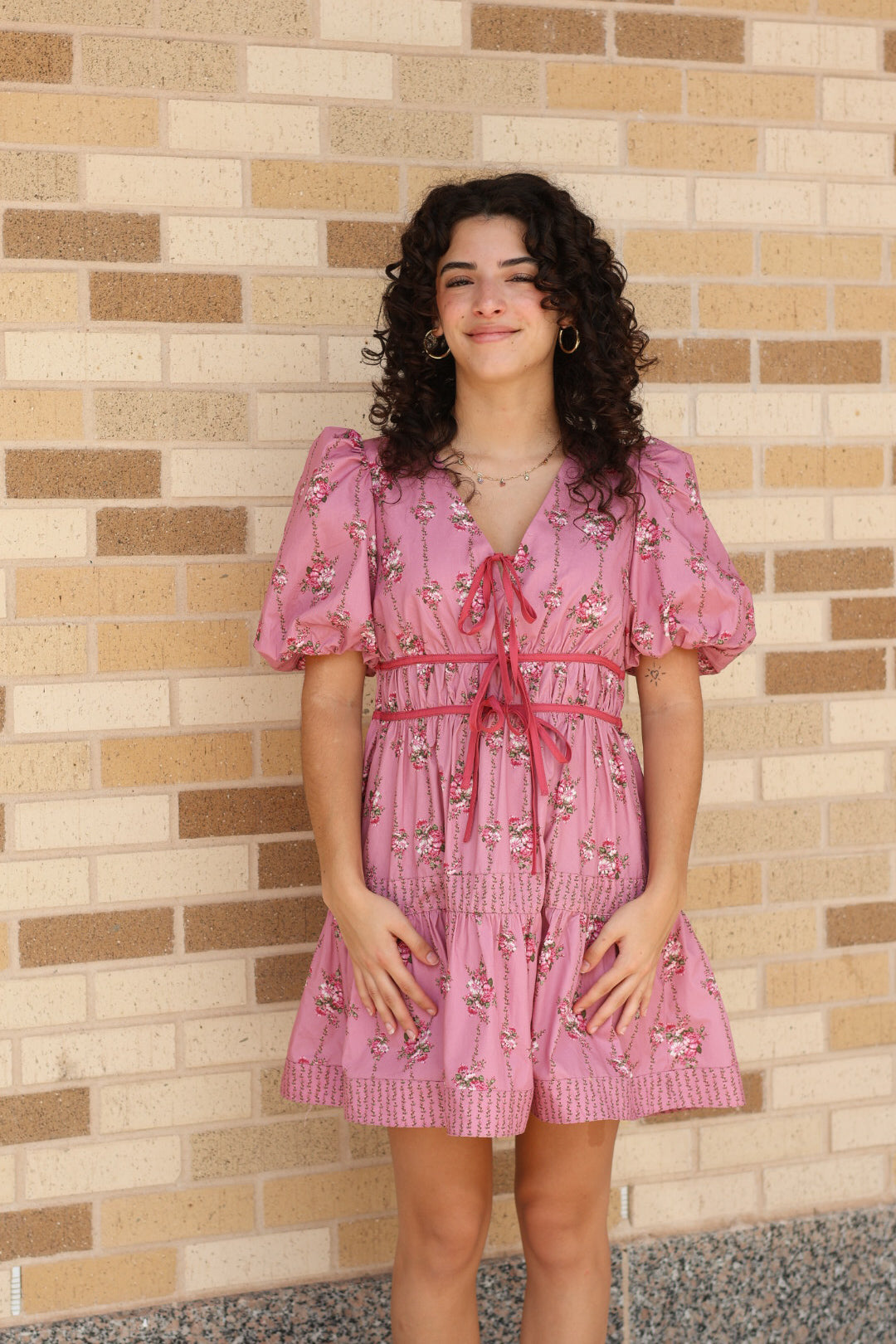 Mauve Floral Puff Sleeve Dress