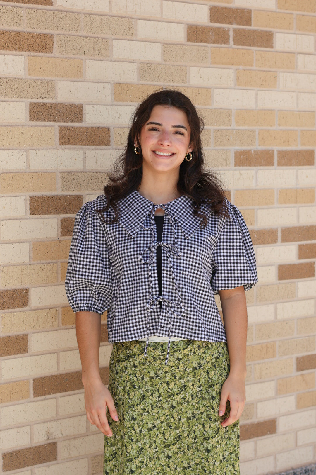 Gingham Collar Tie Top
