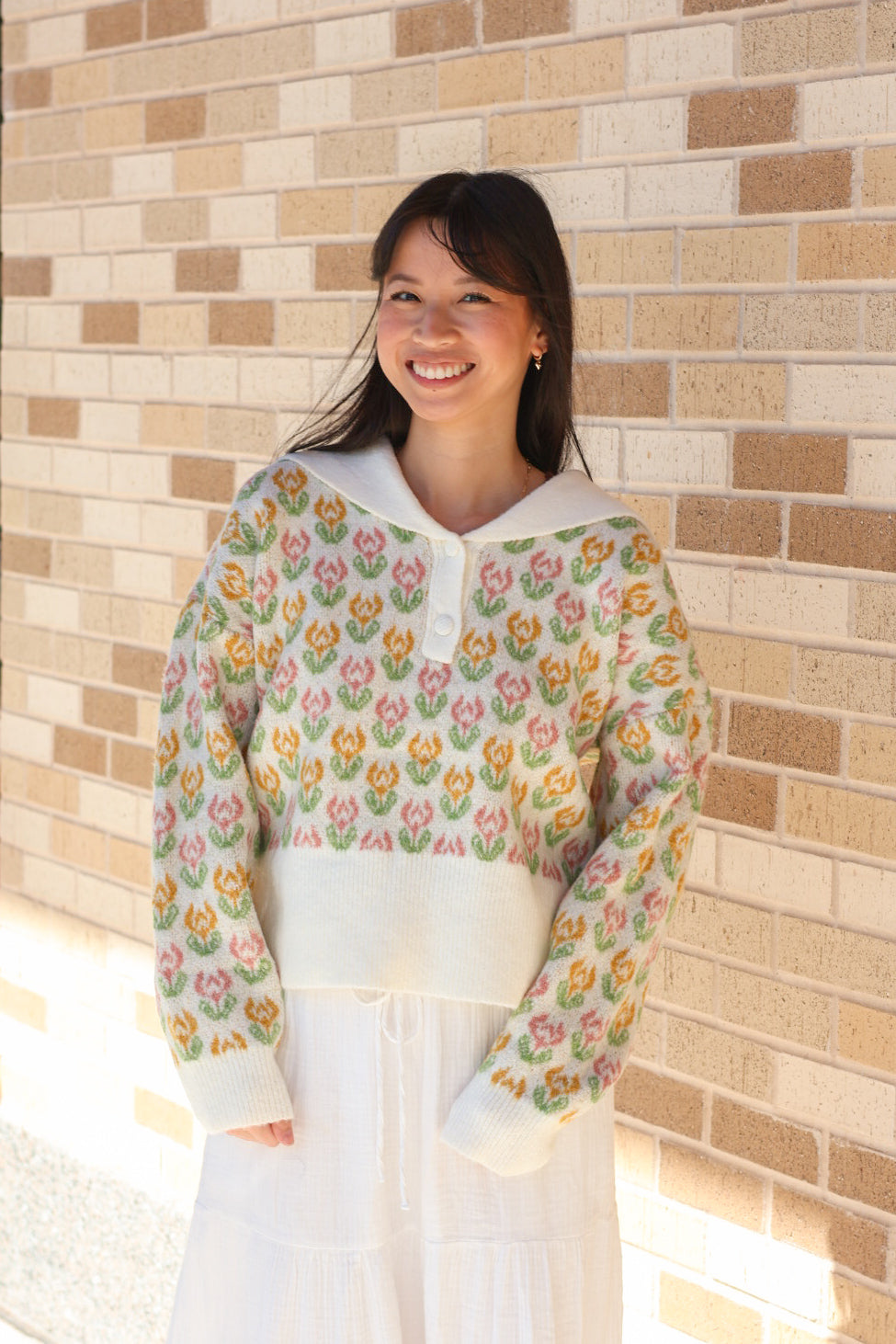 Floral Sailor Collar Sweater