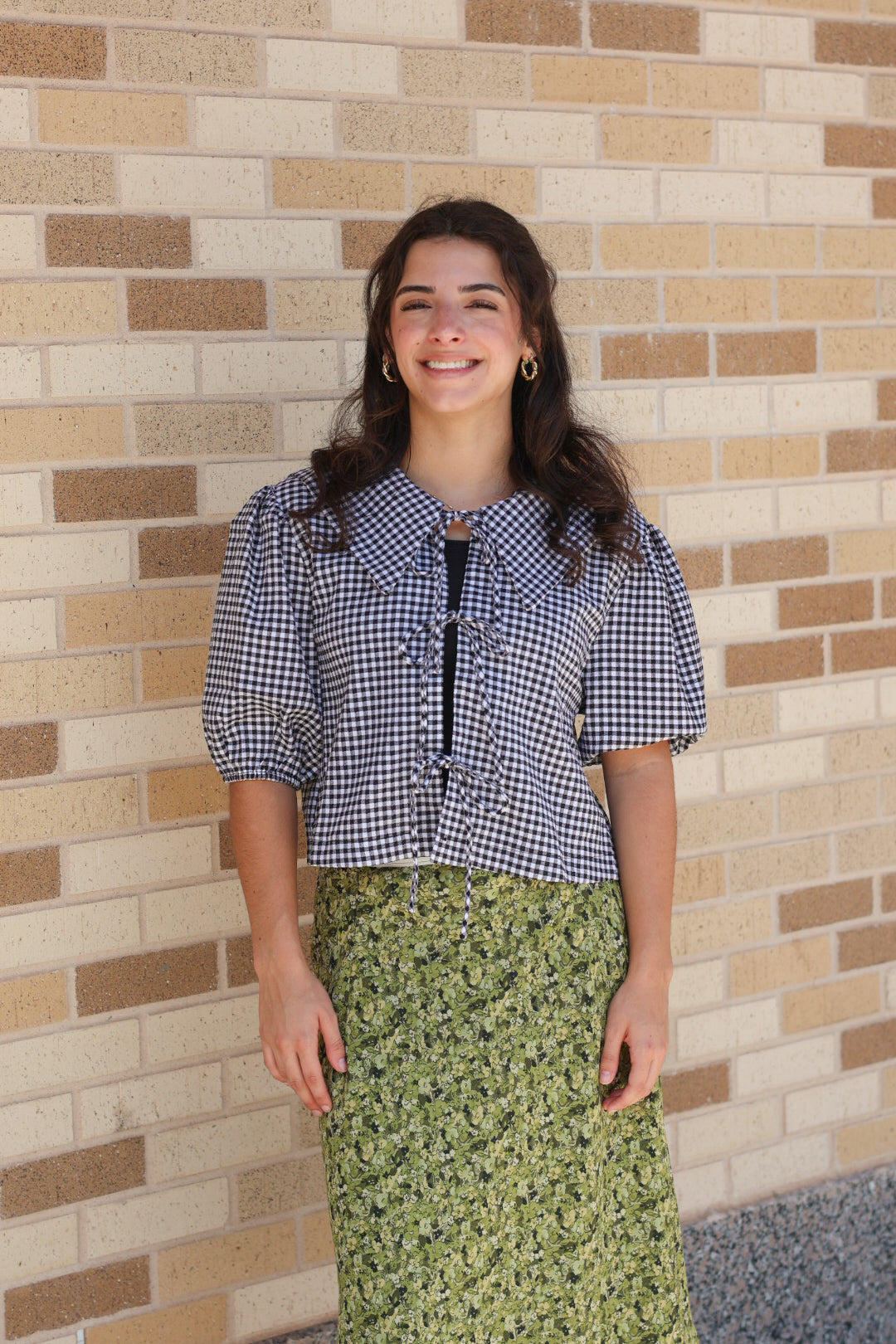 Gingham Collar Tie Top
