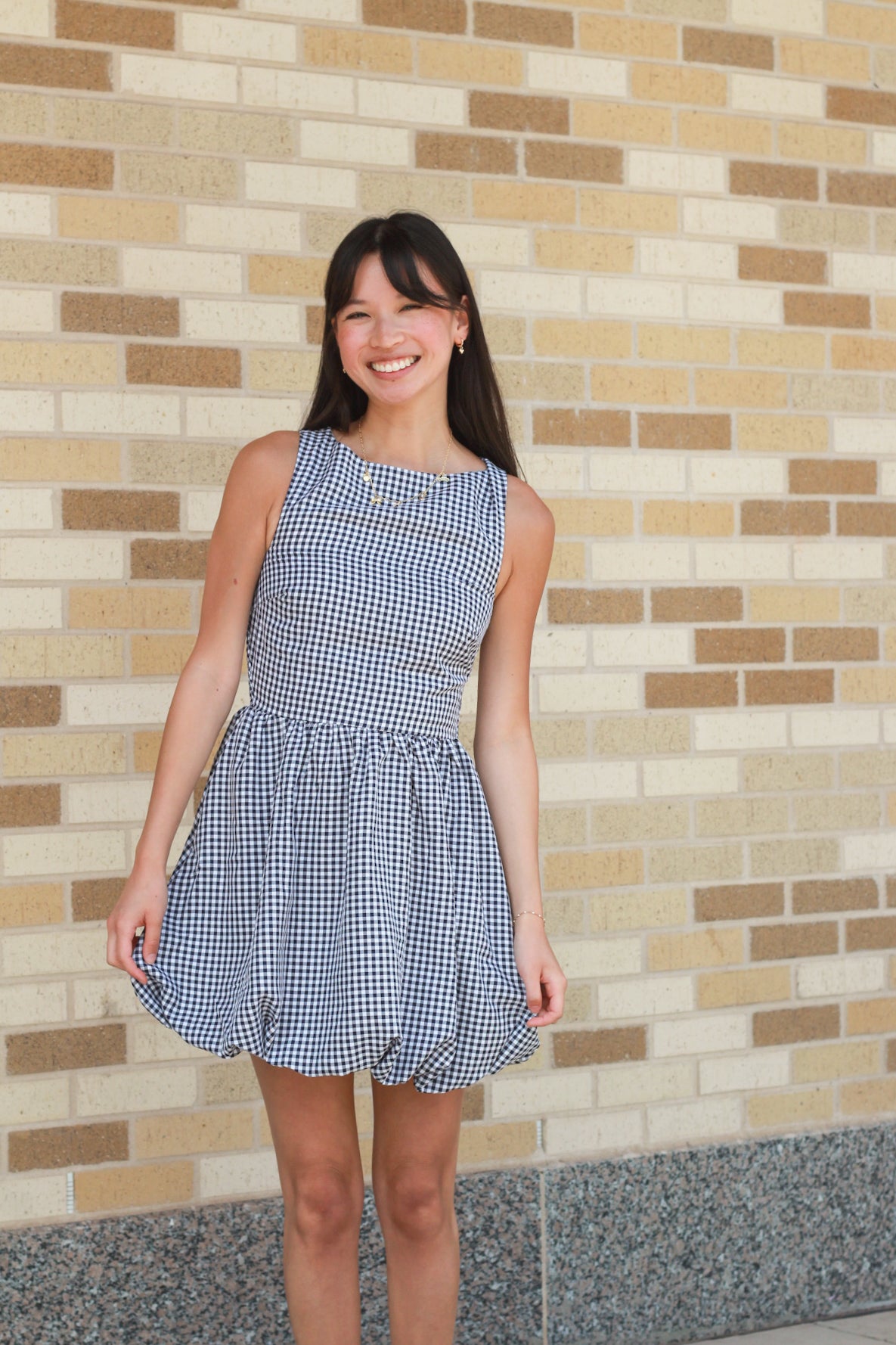 Navy Checkered Bubble Dress
