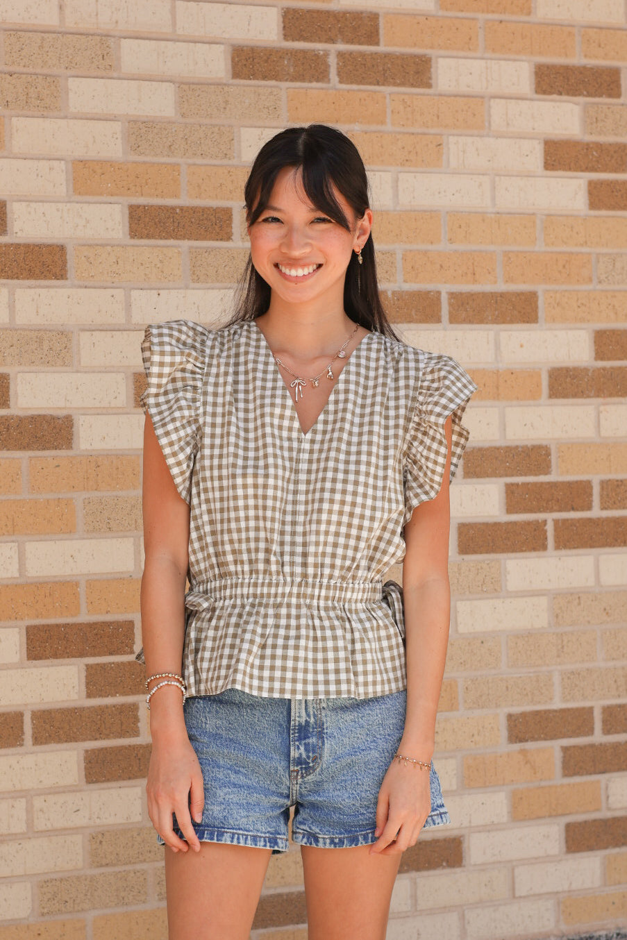 Olive Gingham Top