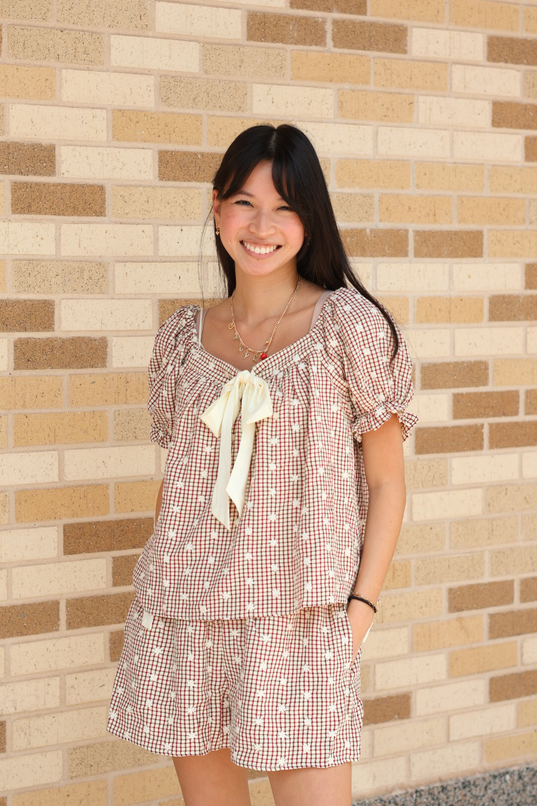 Brown Gingham Flower Set