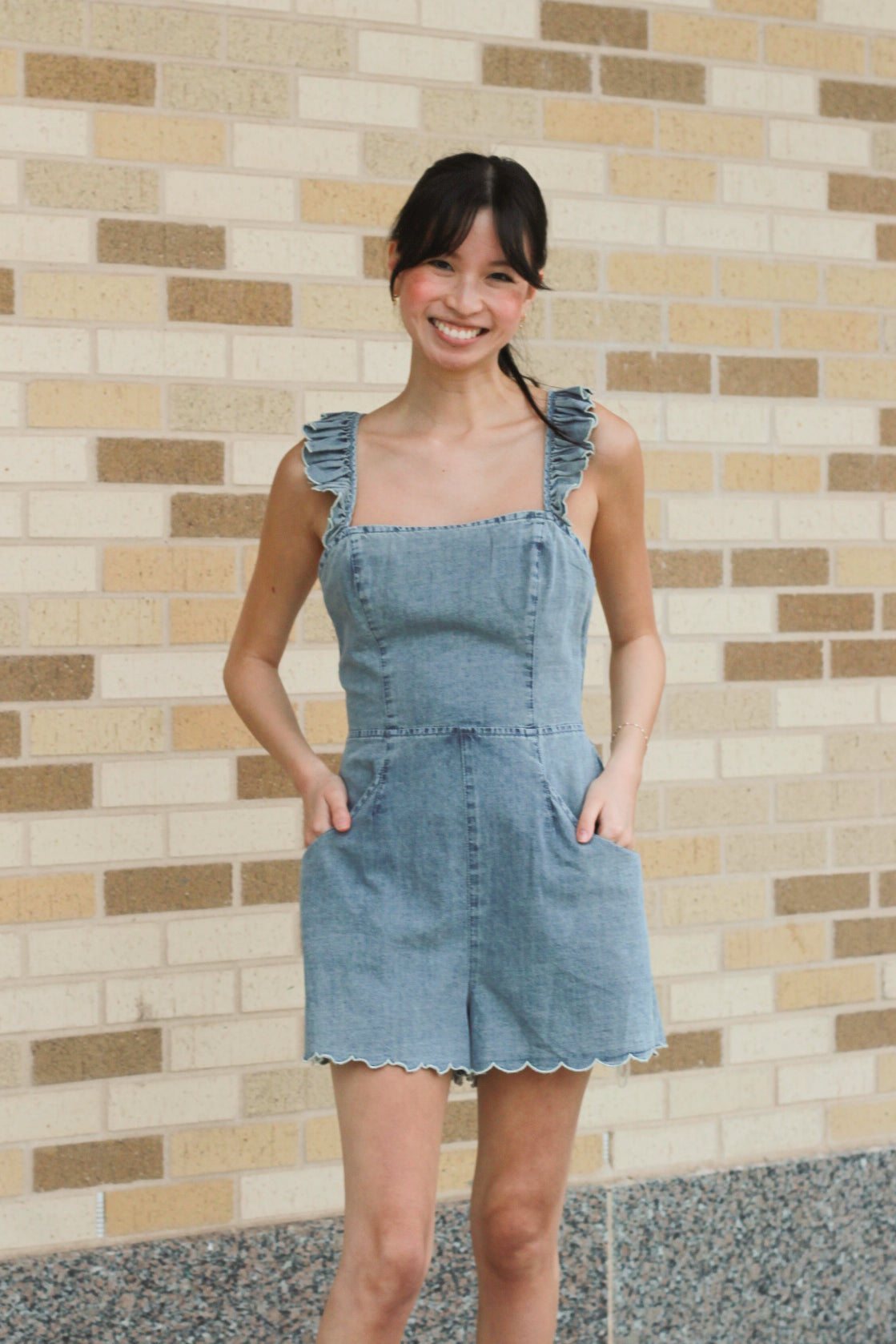 Scallop Denim Romper